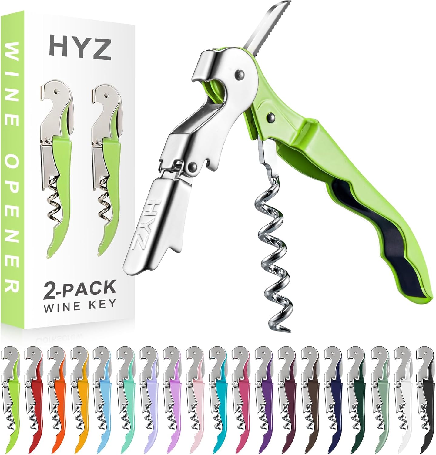 HYZ 2-Pack Wine Opener Waiter Corkscrew, Professional Wine Key for Servers, Bartender with Foil Cutter, Manual Wine Bottle Opener Double Hinged (Cyan) HYZ 2-Pack Wine Opener Waiter Corkscrew, Professional Wine Key for Servers, Bartender with Foil Cutter, Manual Wine Bottle Opener Double Hinged (Cyan)