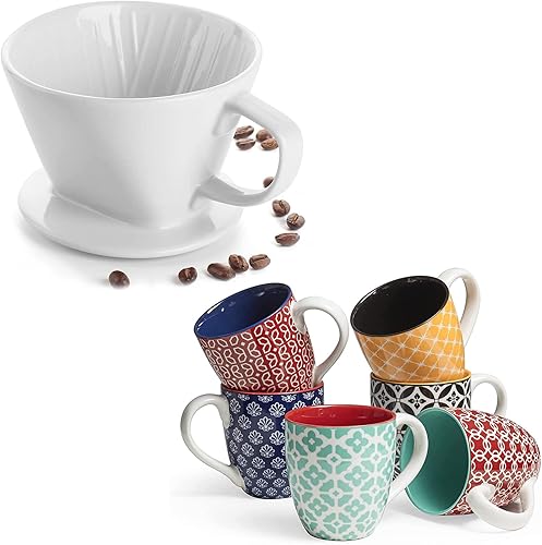 DOWAN Juego de 6 tazas de café, tazas grandes de porcelana de 16 onzas para café, té y cacao, colores vibrantes disponible en Yaxa El Salvador