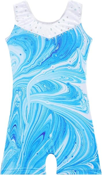 Leotards for Girls Gymnastics Toddler Dance Biketards Mermaid Unicorn Athletic Dance Wear Shiny Rainbow Blue Hotpink