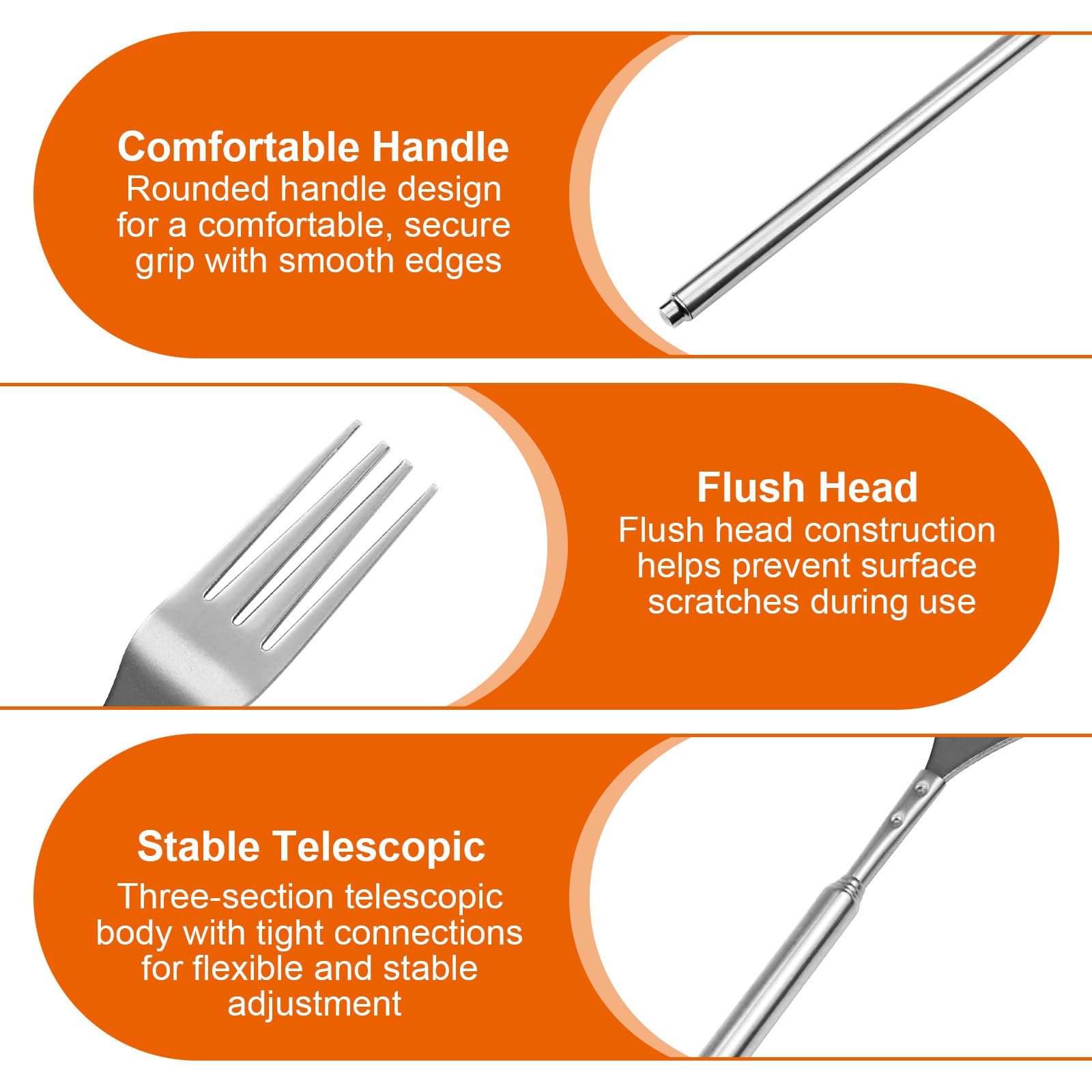 4 Pcs Forchetta Allungabile, Forchetta Telescopico in Acciaio Inox, Forchette Allungabili con Manico Regolabile 23–64,5 cm, Compatte per BBQ, Cucina, Frutta, Dessert