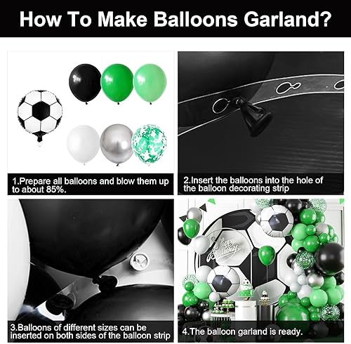 Miniatura 3 de Kit de arco de guirnalda de globos para fiesta de fútbol, globos plateados metálicos verdes, negros y blancos, decoraciones con globo de papel de