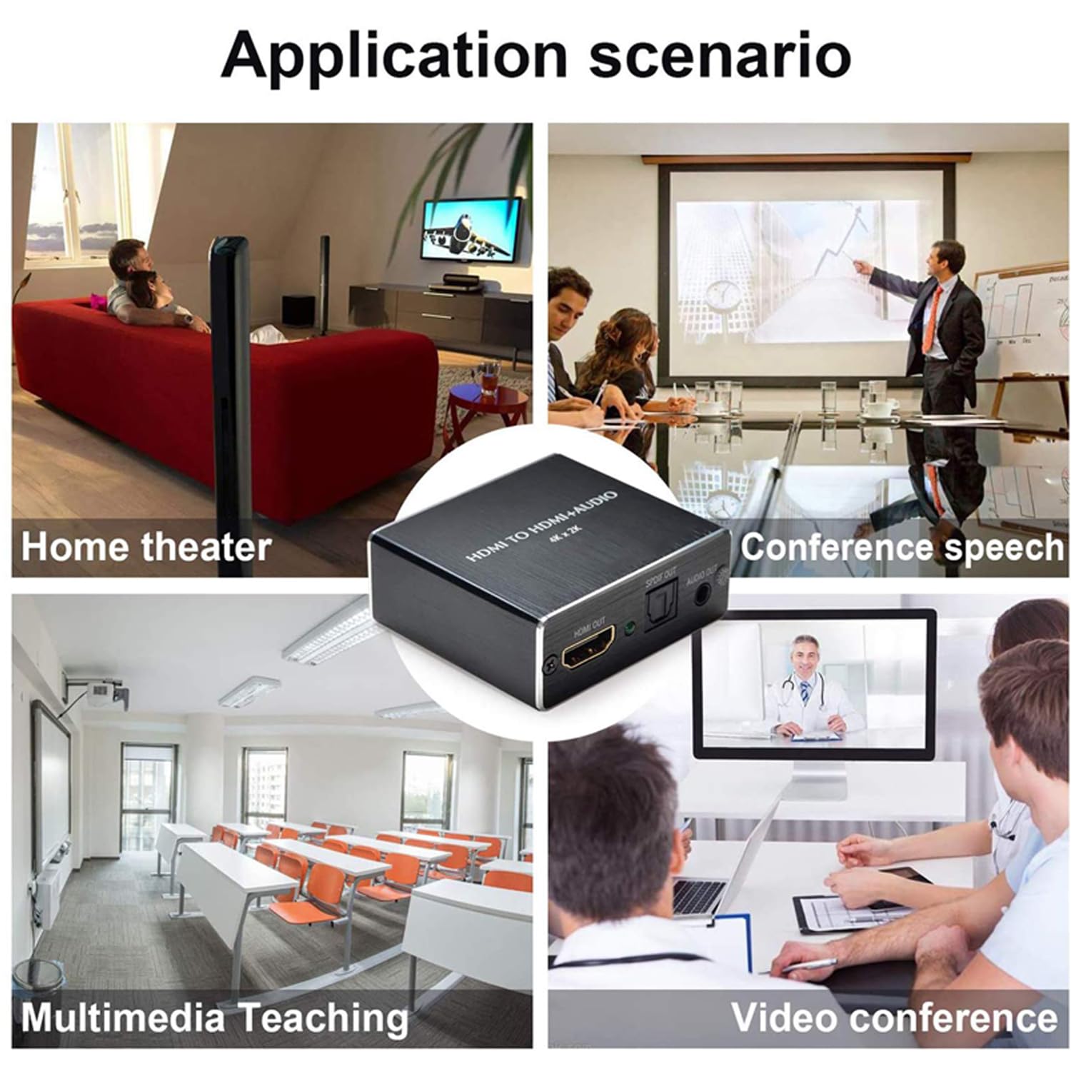 4K x 2K HDMI Audio Extractor Converter, HDMI to Optical SPDIF TOSLINK & 3.5mm Stereo Audio Splitter Adapter with 3 Audio Modes for HDTV, Soundbar Speaker, Amplifier, Home Theater, Gaming
