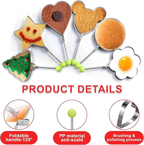 Miniatura 3 de Moldes de huevo moldeador de huevos para hacer panqueques con asa, 6 unidades