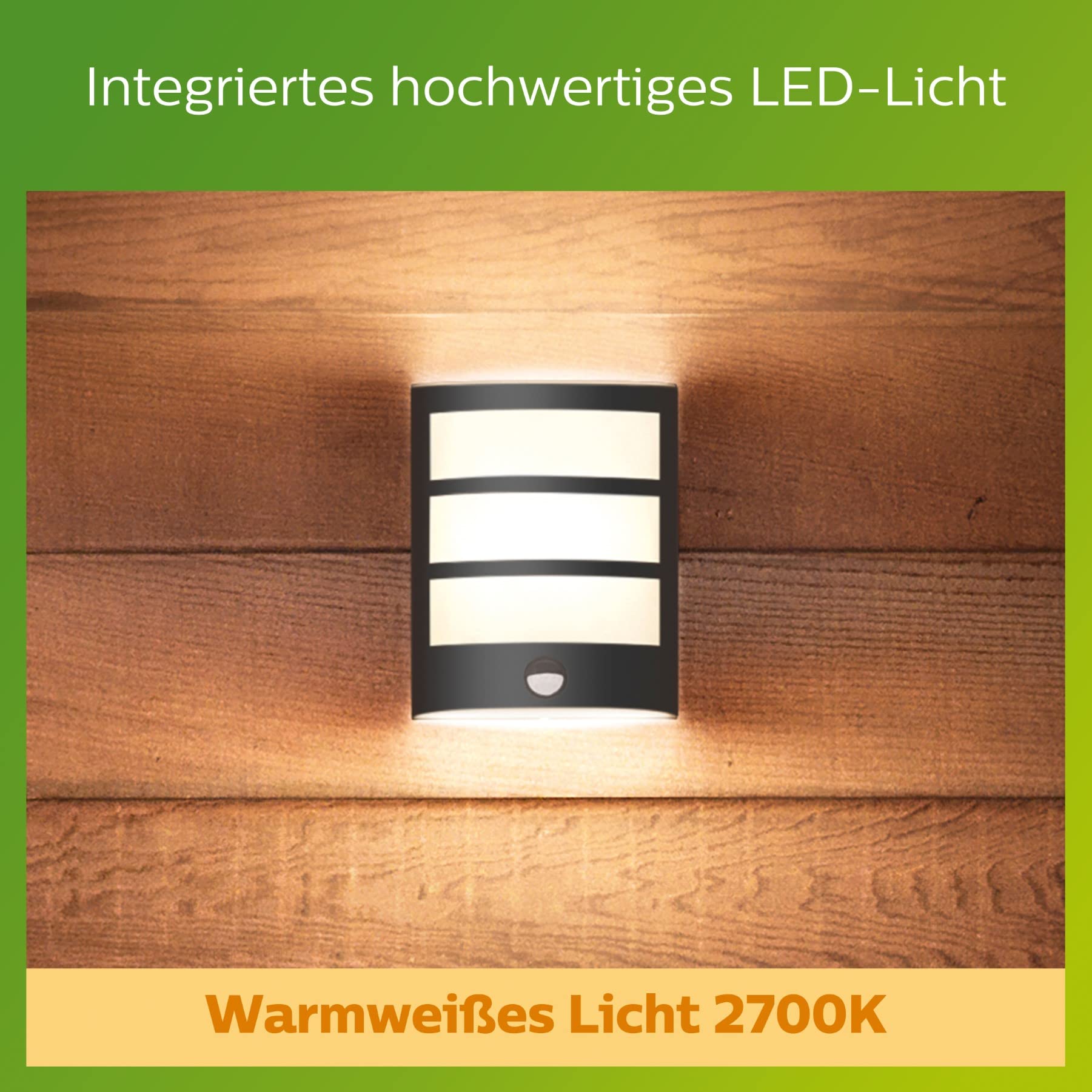 Philips myGarden LED Python Wandaußenleuchte mit Bewegungsmelder, 6W, warmweißes Licht 2.700K, 600lm, IP44 Schutzklasse, integriertes Leuchtmittel, Anthrazit