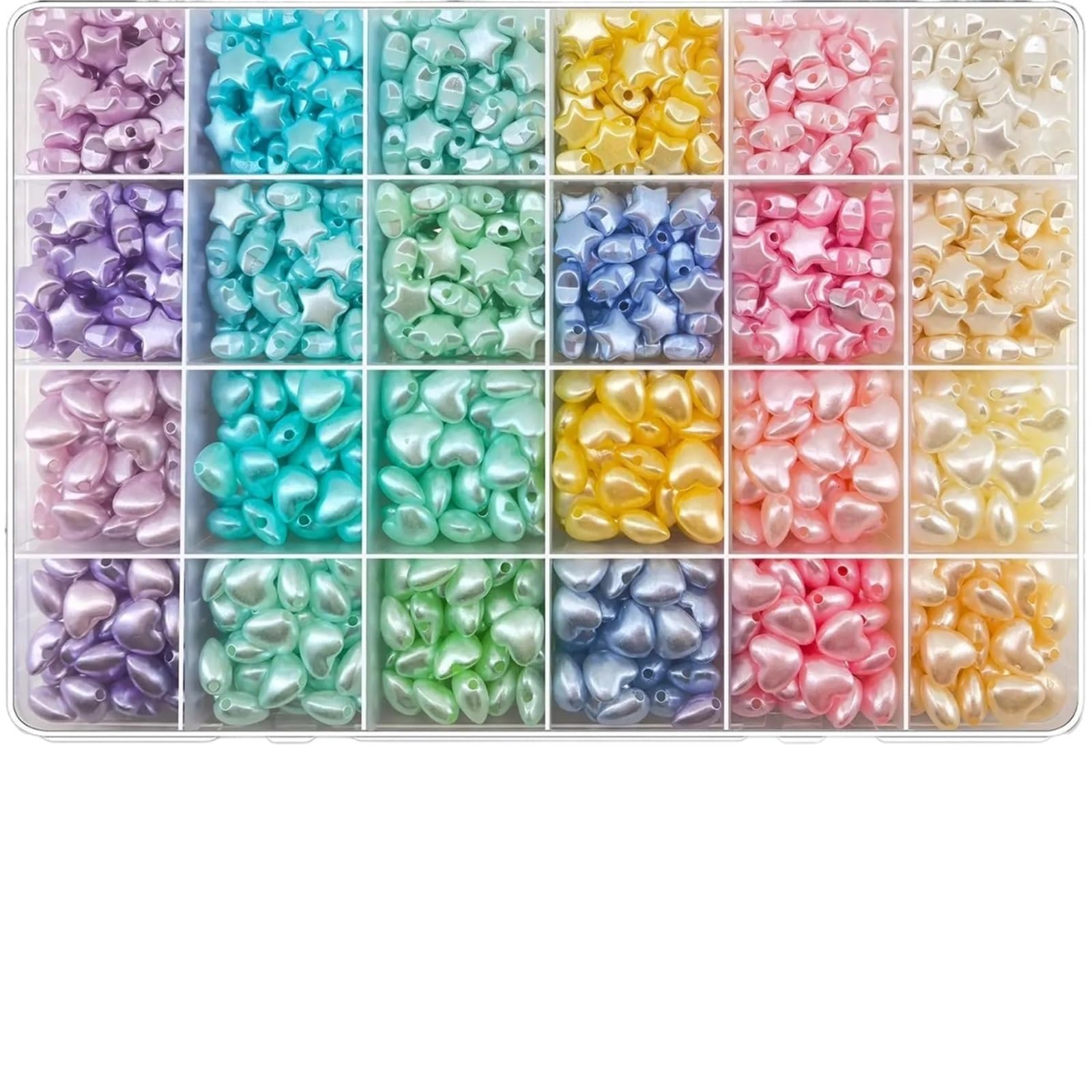 Bryske 4 Boxes Acrylic Star Heart Beads Set Frosted Golden Foil Pastel Colors for Jewelry Making