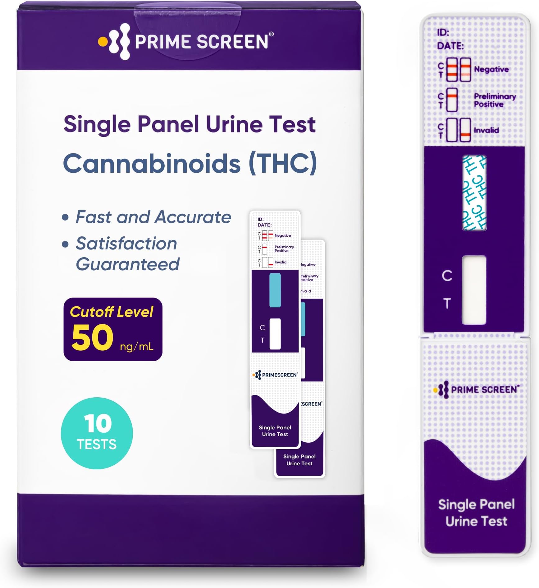 [10 Pack] Prime Screen THC Marijuana Drug Test Kit - Medically Approved Urine Drug Screening Test - Detects Any Form of THC Cannabis - WDTH-114