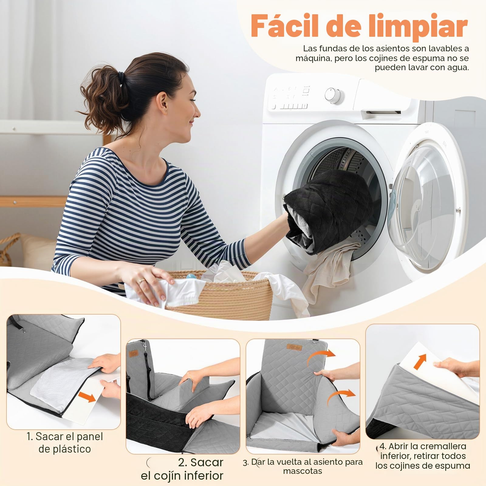 Asiento Elevado para Perros, Asiento de Coche para Mascotas Pequeñas y Medianas hasta 16kg, Cama de Coche Lavable con Espuma Ultra Suave, 3 Cinturones de Seguridad y 2 Bolsillos, Negro + Gris