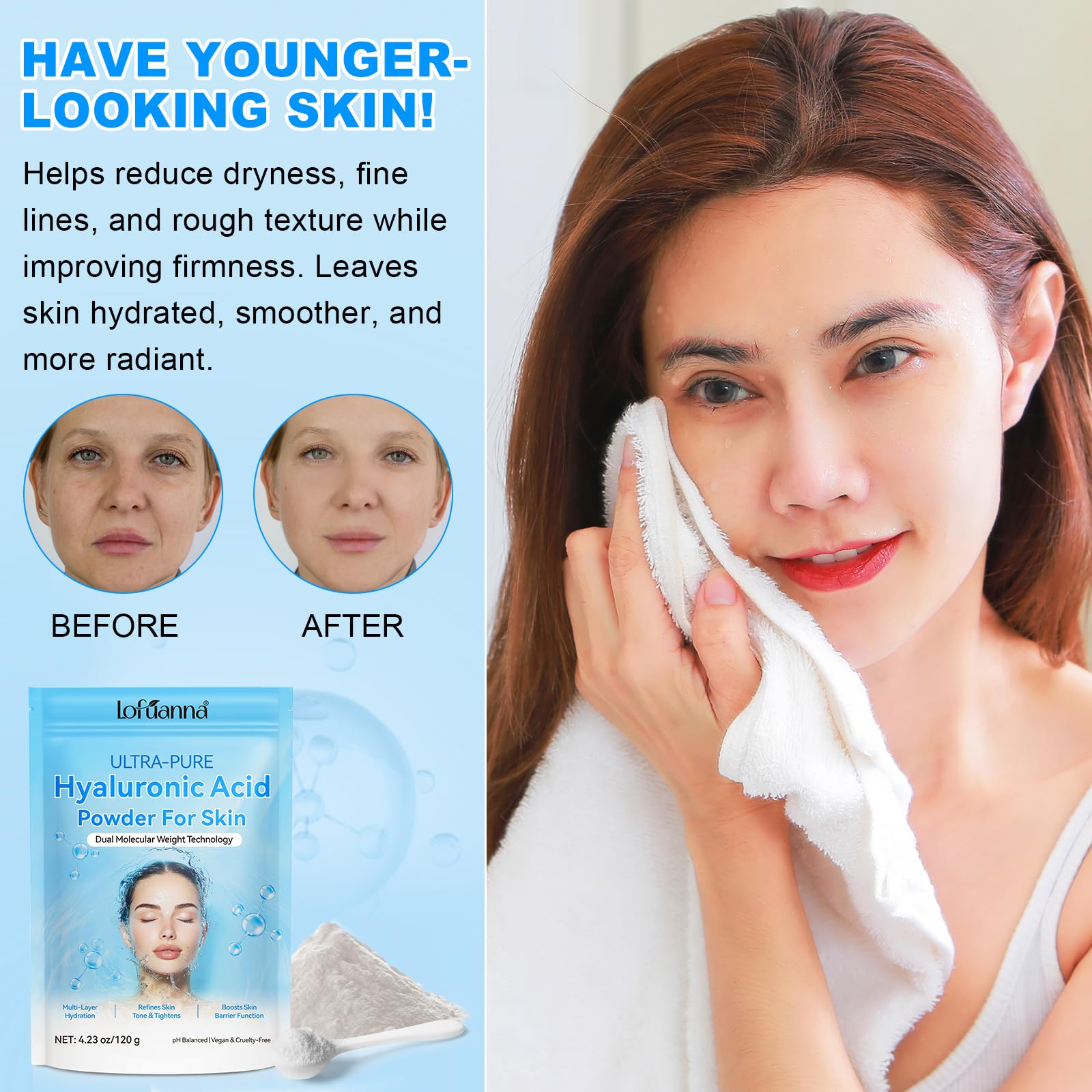 Hyaluronic Acid Powder,Pure Hyaluronic Acid Powder for Skin,Water-Soluble DIY Facial Serum for Face Hydration & Moisture - Image 3