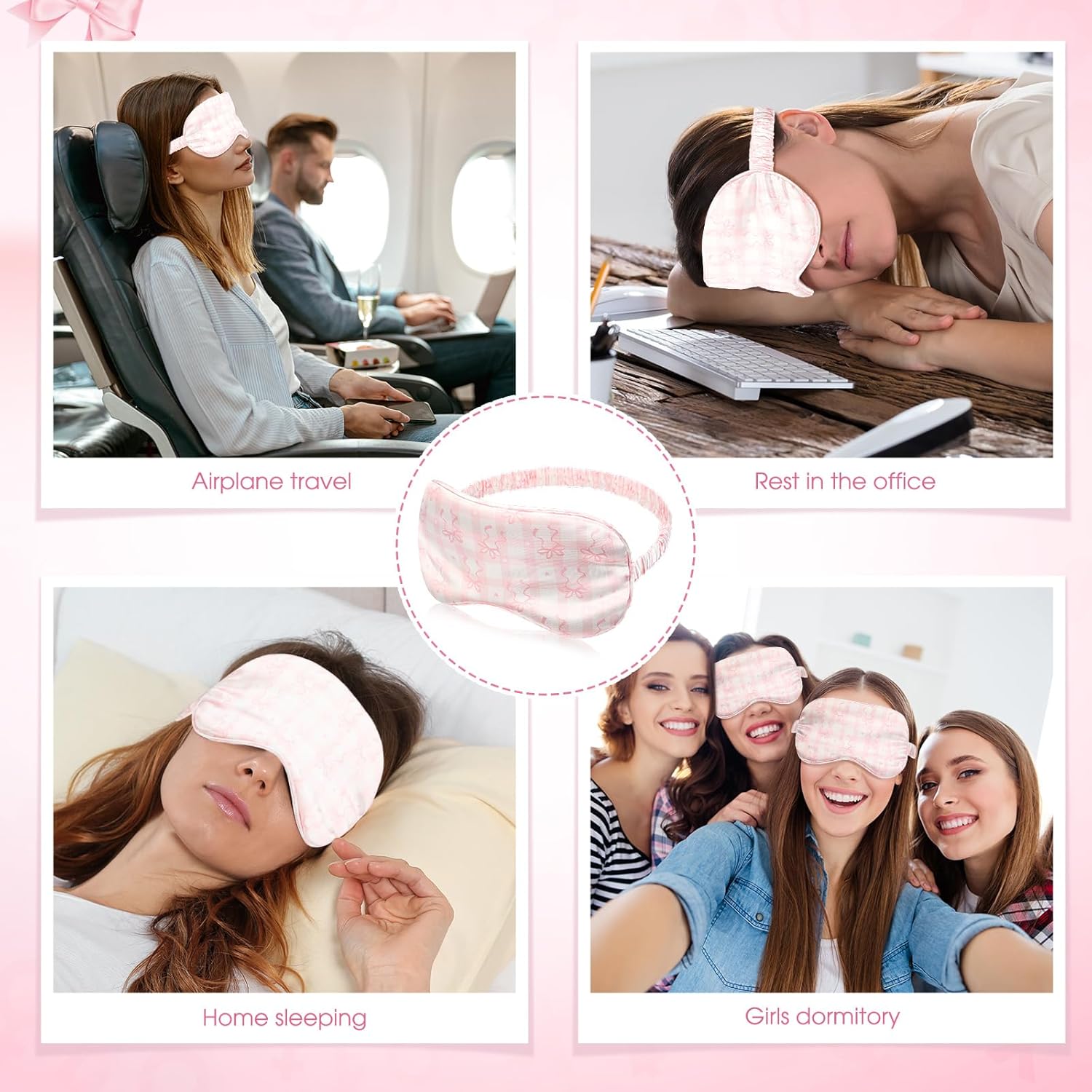 Honeydak 12 Pcs Silk Sleep Masks for Women Girls Pink Bow Party Favors Adjustable Eye Masks for Birthday Sleepover Spa Sweet 16 Party Gifts - Image 7