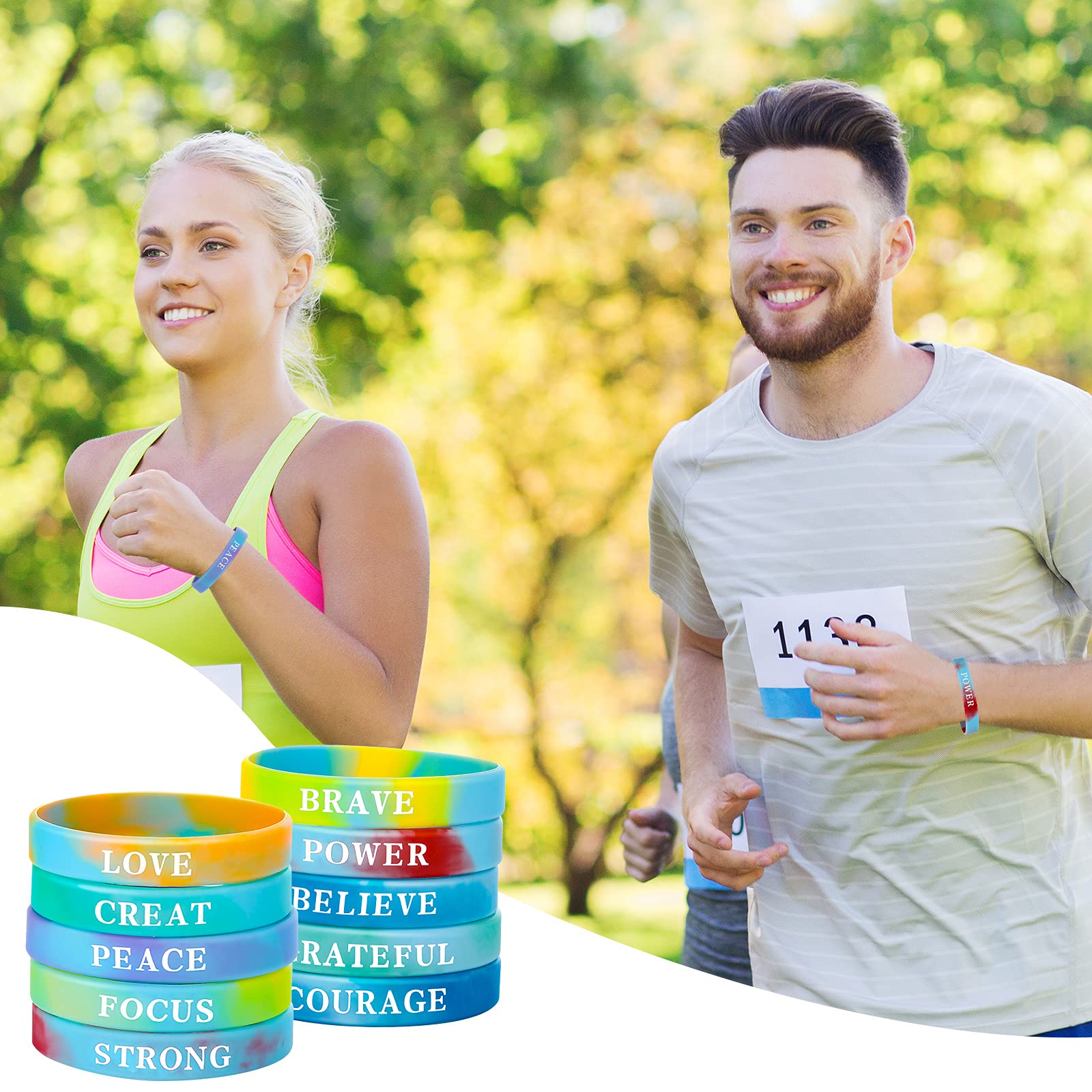 Skylety 60 Pieces Christmas Motivational Silicone Wristbands - Rainbow Colors, Inspirational Quotes, Bulk Pack For Parties - View #14