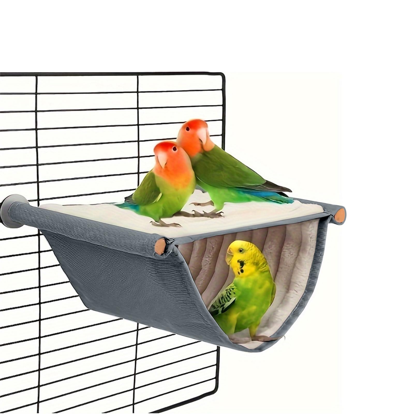 Budgie Bed, Bird Nest Parrot Hammock Bunk, Hanging Plush Hut, for Hamster Lovebird Rat Guinea Pig Chinchilla, S-Grey