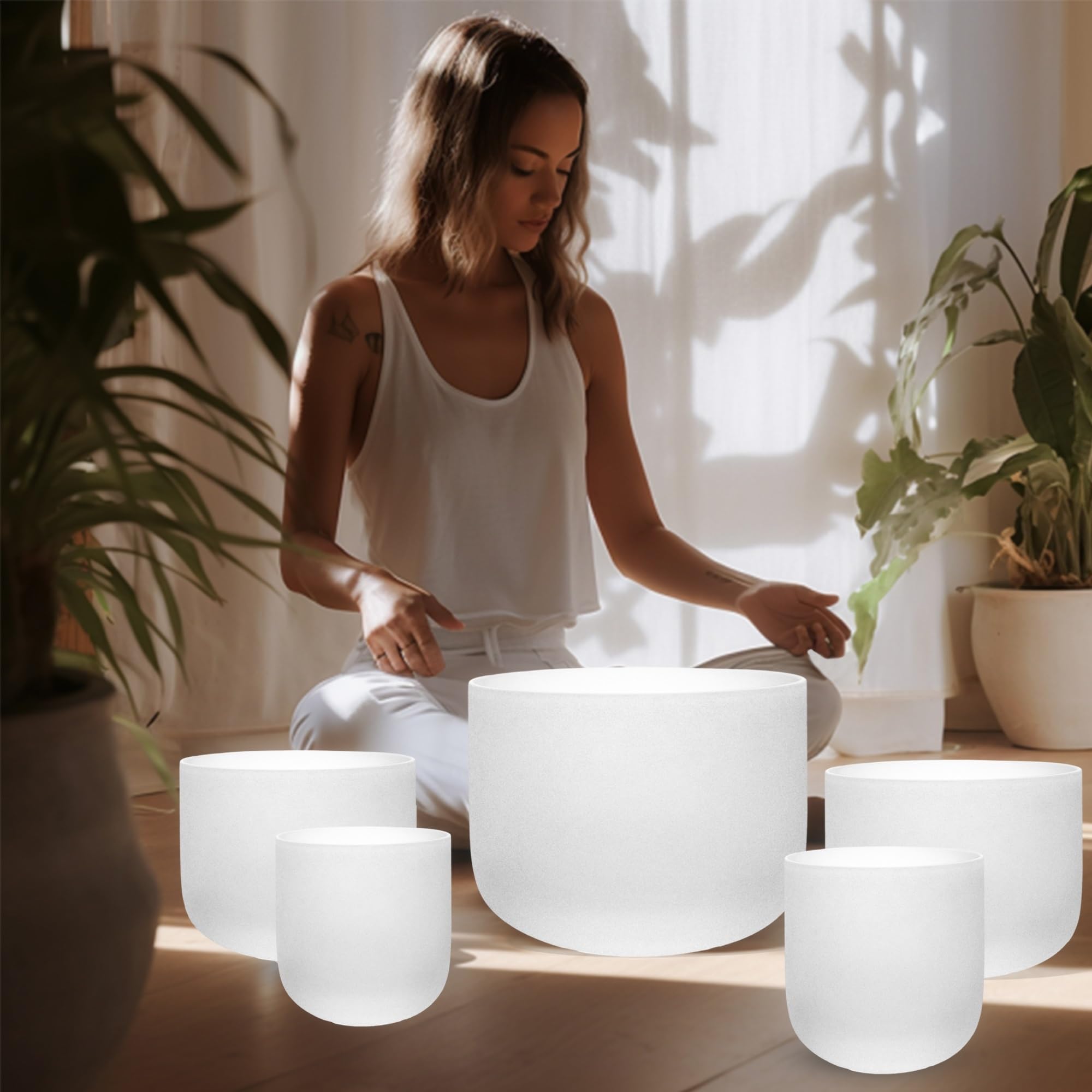 Klangschale Kristall Kristall-Klangschale, 15,2–30,5 cm, Yoga entspannt (C # D E F G #), 5-teiliges Set(440 hz)