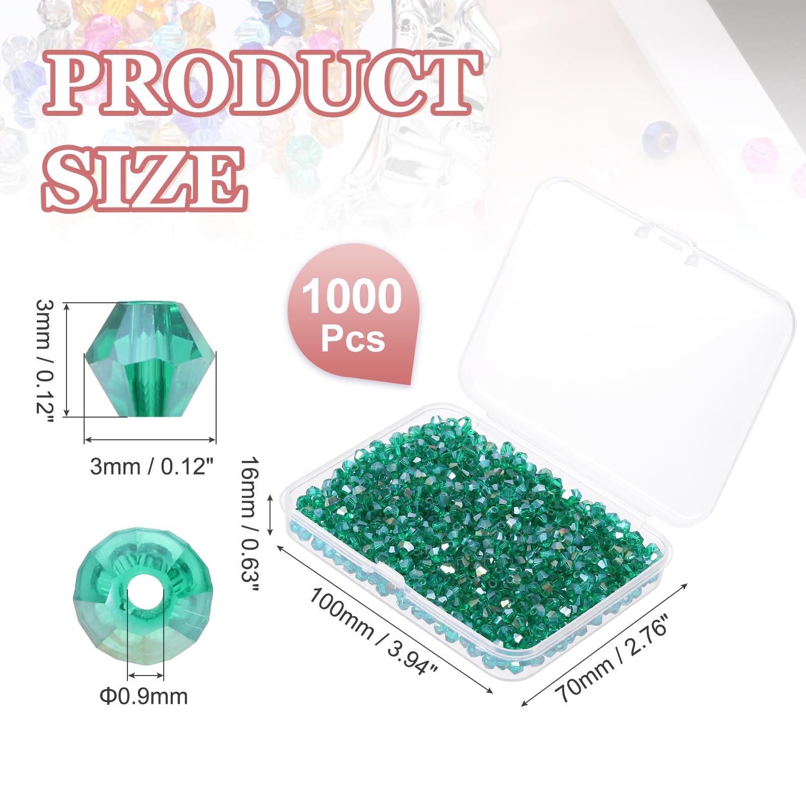 PATIKIL 1000pcs 3mm Bicone Glass Crystal Beads - Image 2