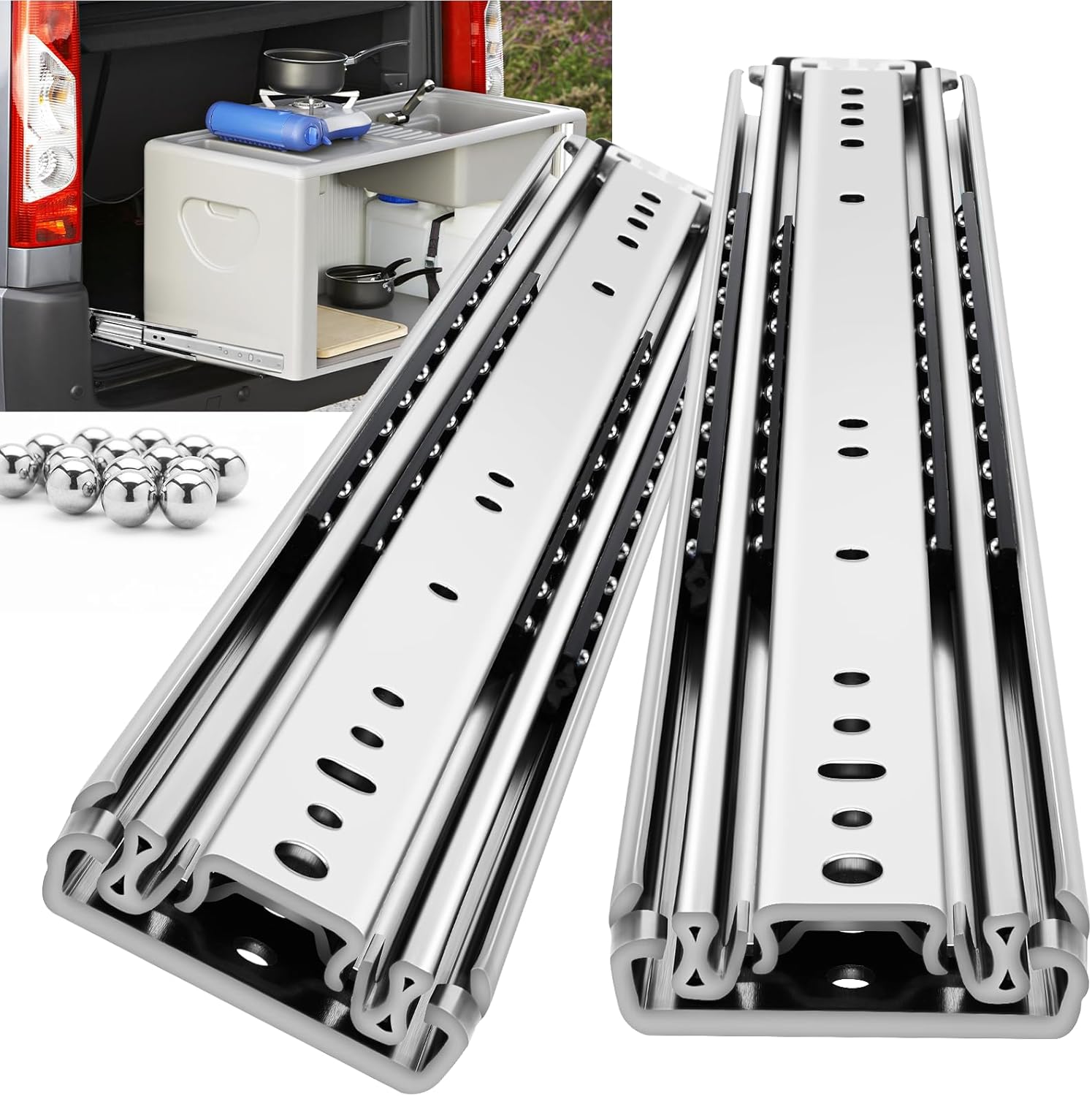 YENUO Heavy Duty Drawer Slides 12 14 16 18 20 22 24 26 28 30 32 34 36 38 40 44 48 52 56 60 Inch Full Extension Side Mount Ball Bearing Long Rails Track Guide Glides Runners Load 350 Lbs 1 Pair