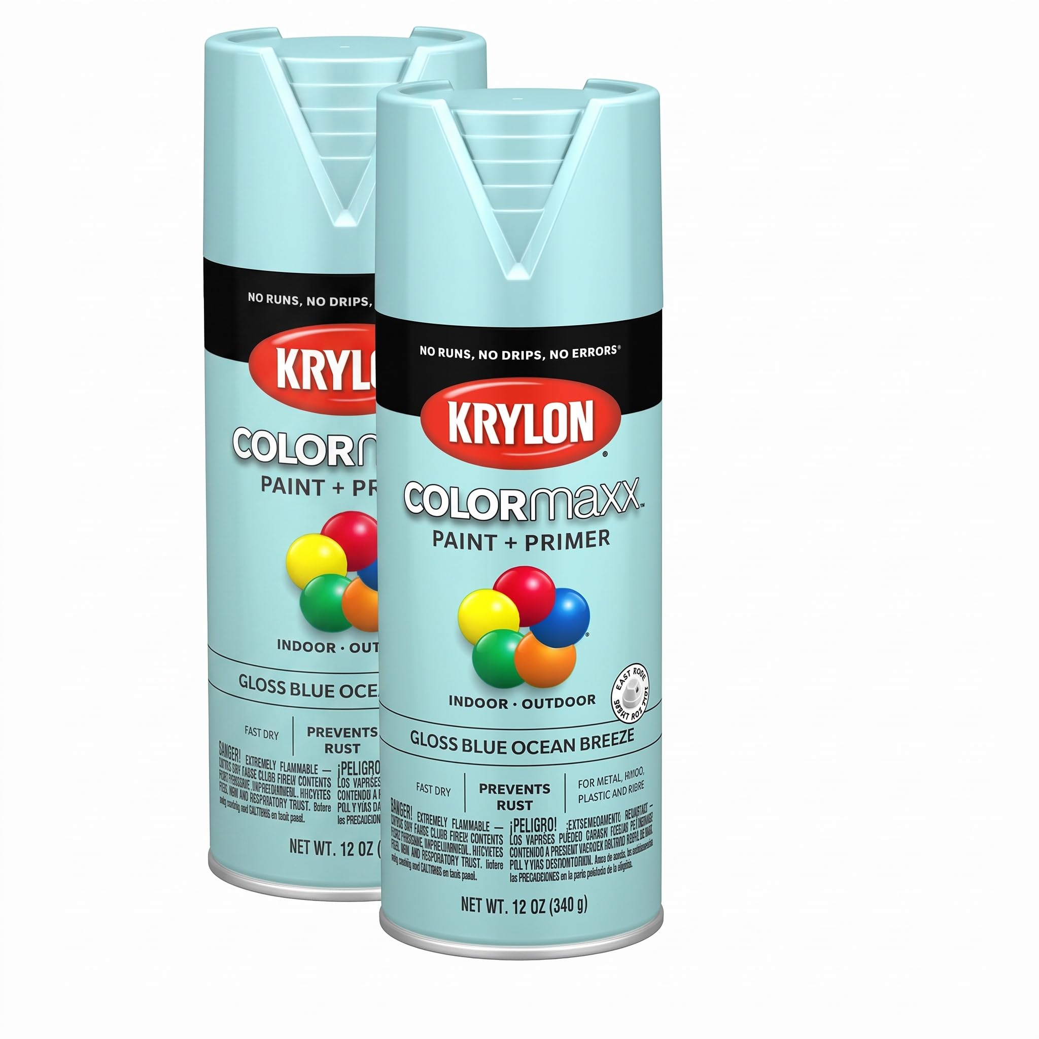 Krylon K05506007 COLORmaxx Spray Paint and Primer for Indoor/Outdoor Use, Gloss Blue Ocean Breeze 12 Ounce (Pack of 2)