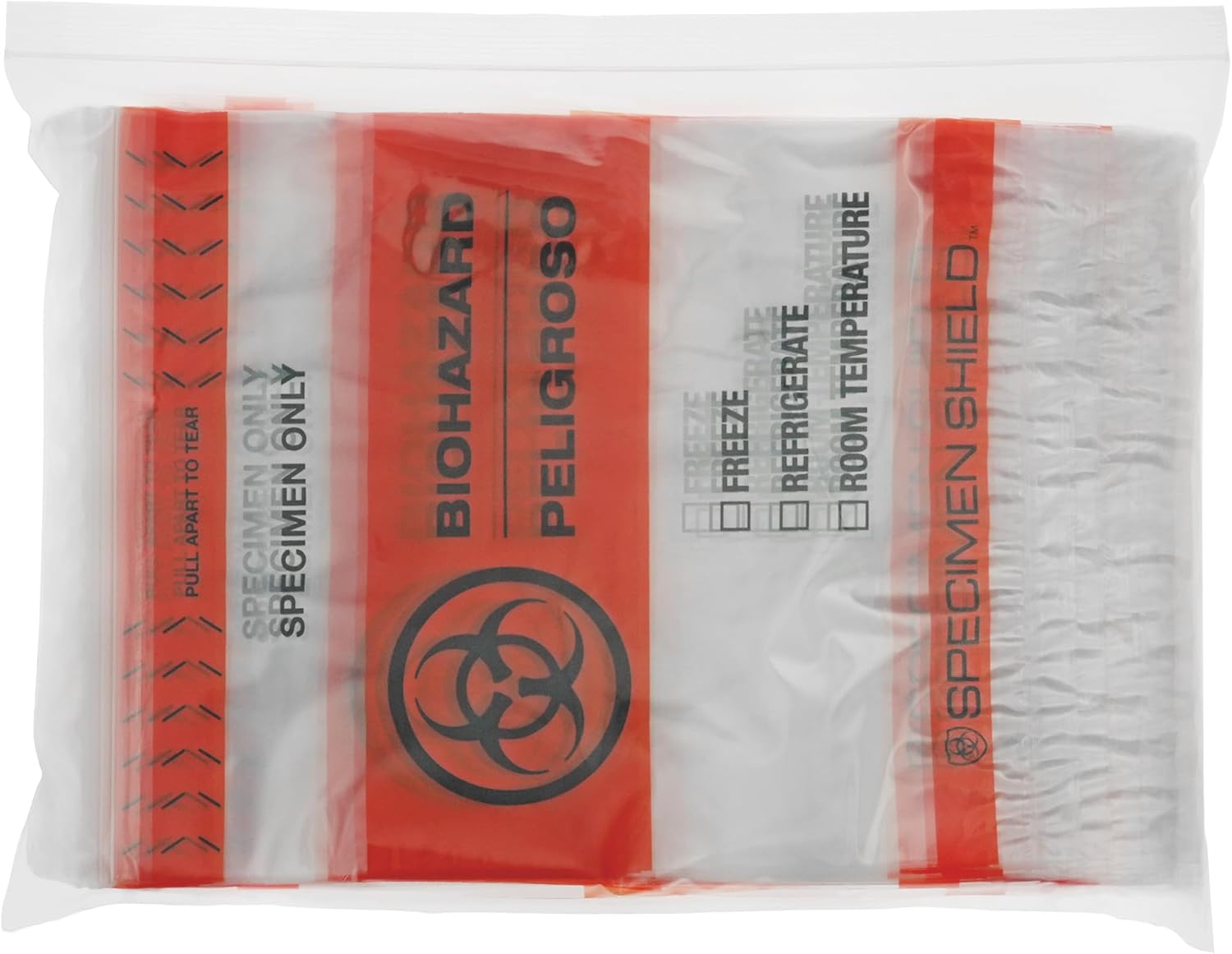 Plymor 8" x 10" (Pack of 200), 2 Mil Biohazard Zipper Bags with Pouch and Tear-Off Zip Top