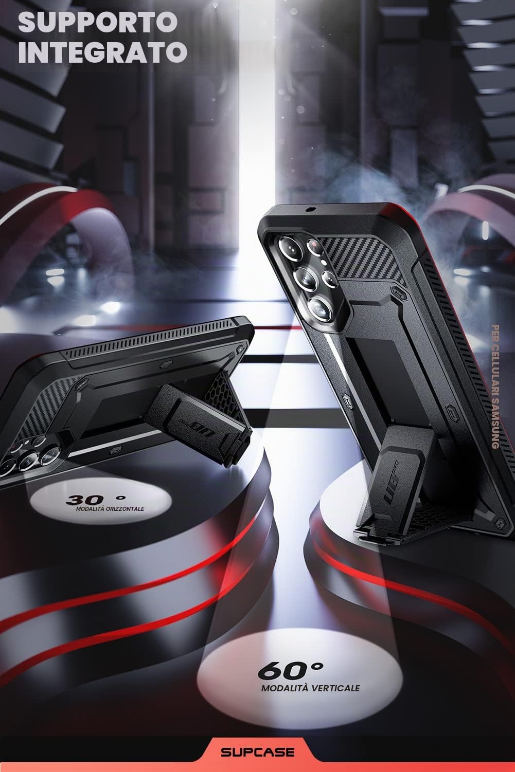 SUPCASE Custodia serie Unicorn Beetle Pro per Samsung Galaxy S22 Ultra 5G (versione 2022), a doppio strato, robusta clip per cintura e cavalletto, senza pellicola protettiva integrata (nero)