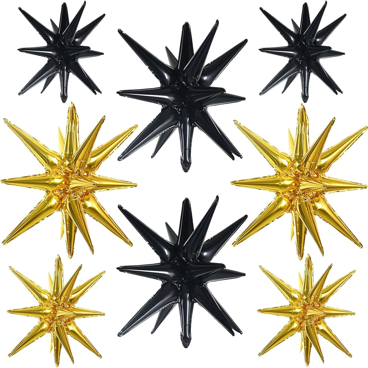 TONIFUL 22inch 4D Explosion Star Mylar Balloons 14Point Star Balloons for Party Backdrop Christmas,New Year Birthday, Wedding Bridal Shower Anniversary Photo Booth Supplies（8Pcs Black Gold）