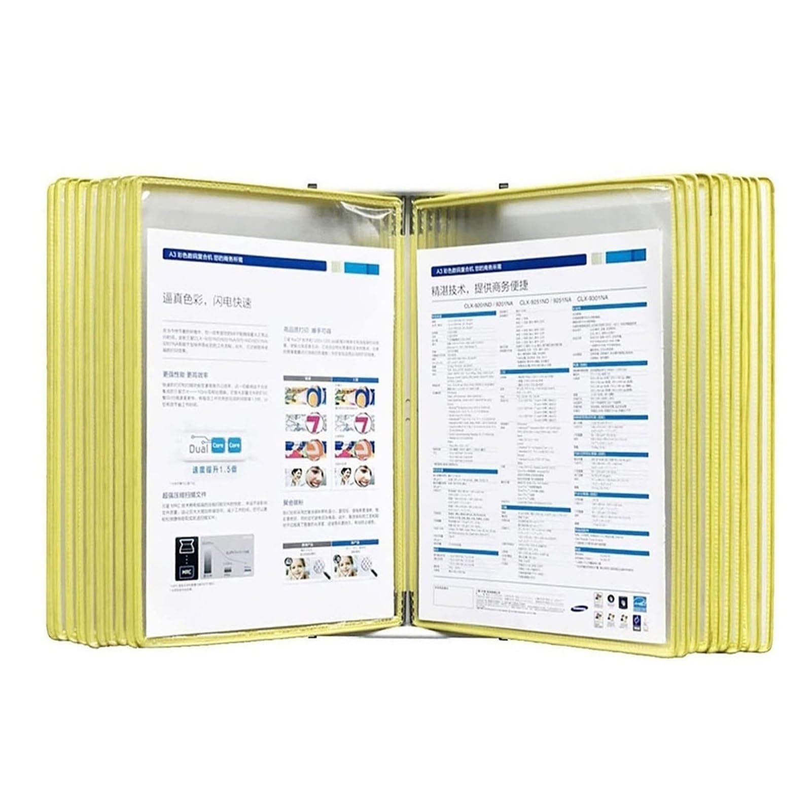 OLSKFUH Page-Turning Folder, Metal 20 Display Pockets, Letter-Size, Space Saving Desktop Reference Organizer, Color Flip,Yellow-20 pages