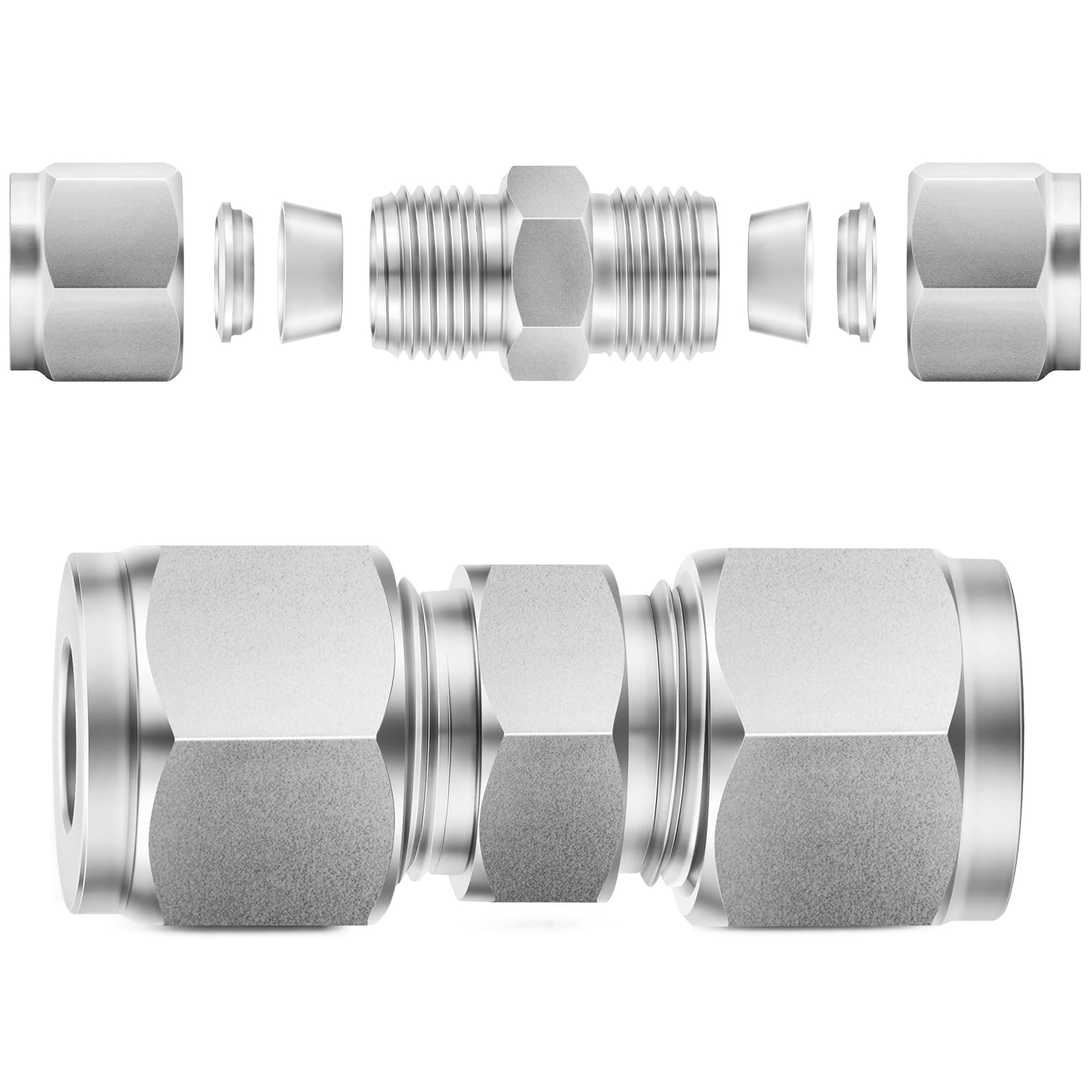 ChillWaves 304 Stainless Steel Compression Tube Fitting, 1/2" OD x 1/2" OD Compression Union Connector(2-PACK)