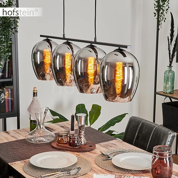 H3708705 Hanglamp Vevino, hanglamp van metaal/glas in zwart/chroom, lamp, glazen kapjes (Ø 20 cm), hoogte max. 111,5 cm, 4 x E27, zonder gloeilampen photo 2