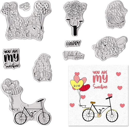 Miniatura 6 de ABTOLS Gnomos para el día de San Valentín sellos transparentes para hacer tarjetas sellos de goma transparente palabras de amor globo de corazón