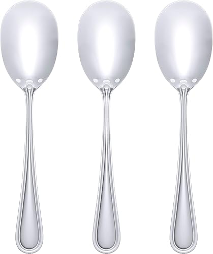 Juego de 3 cucharas de servir súper elegantes y resistentes, cucharas de acero inoxidable para servir pasta y guarniciones. Los mejores cubiertos