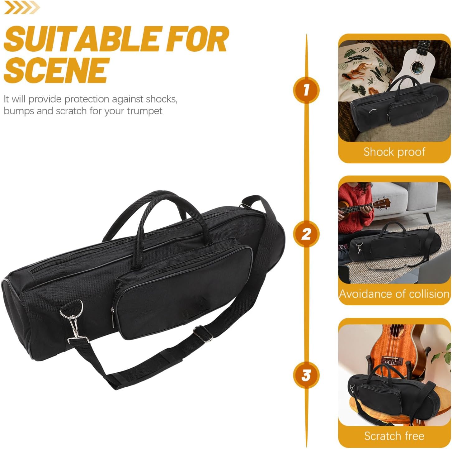 Thick Padded Trumpet Storage Bag with Shoulder Strap Oxford Cloth Trumpet Organizer Case with Dual Zippers Comfortable Cotton Lining Protection for Portable Musical Instrument