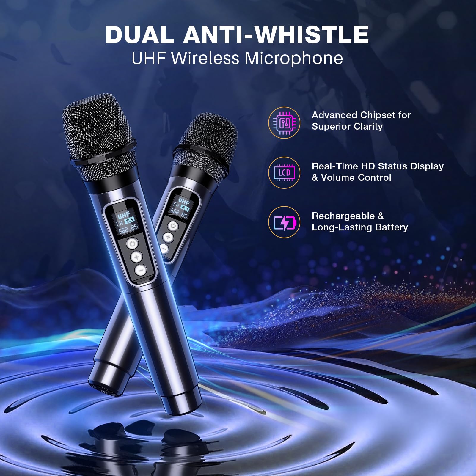 Dislocati Karaoke Maschine mit 2 Wireless Mikrofonen - 20W Tragbarer Party-Lautsprecher, LED-Lichtshow, TWS, AUX/USB, Bluetooth 5.3, 12h Laufzeit - Geschenk Für Erwachsene und Kinder