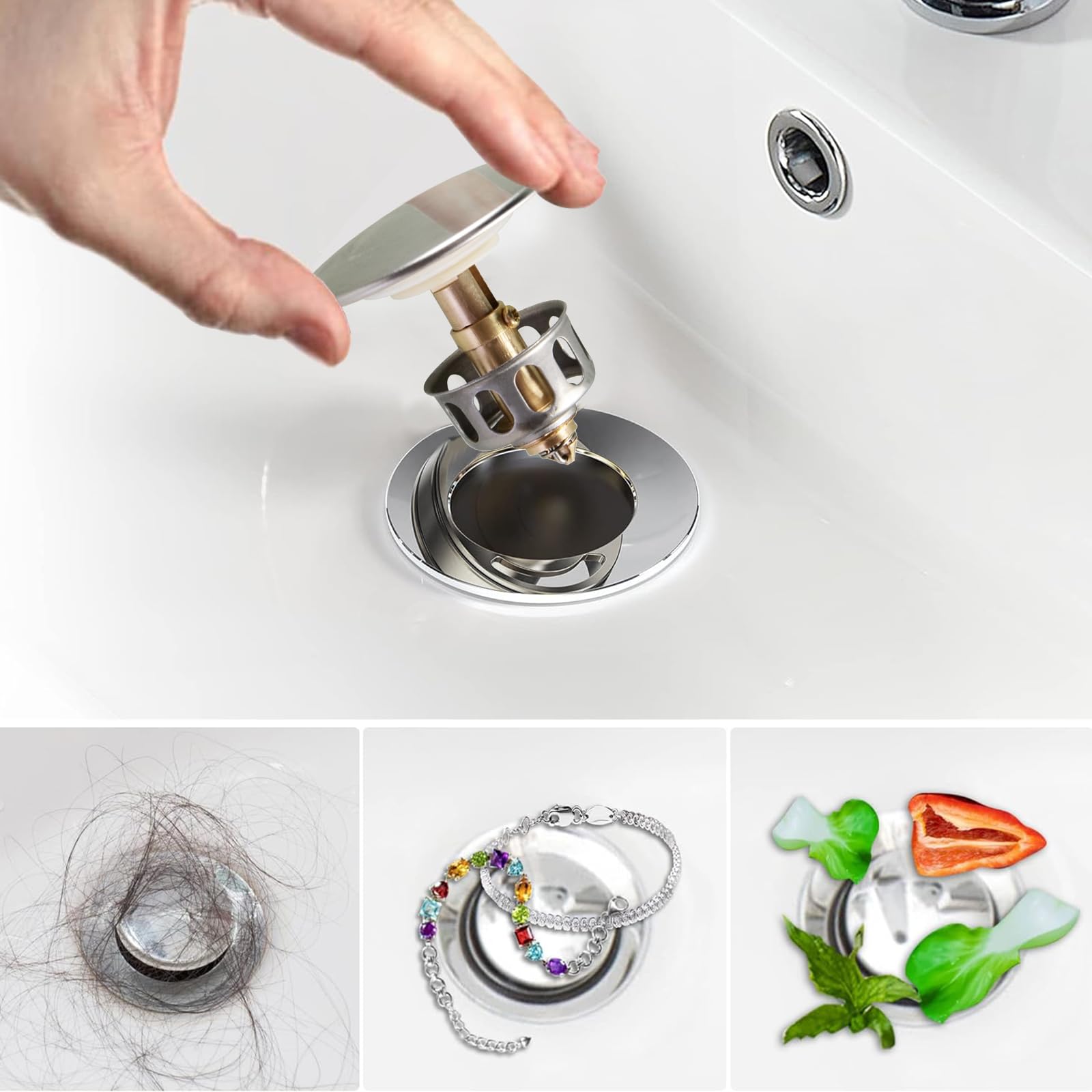 Desagüe Clic-Clac para Lavabo con Sifón Flexible,Blanco