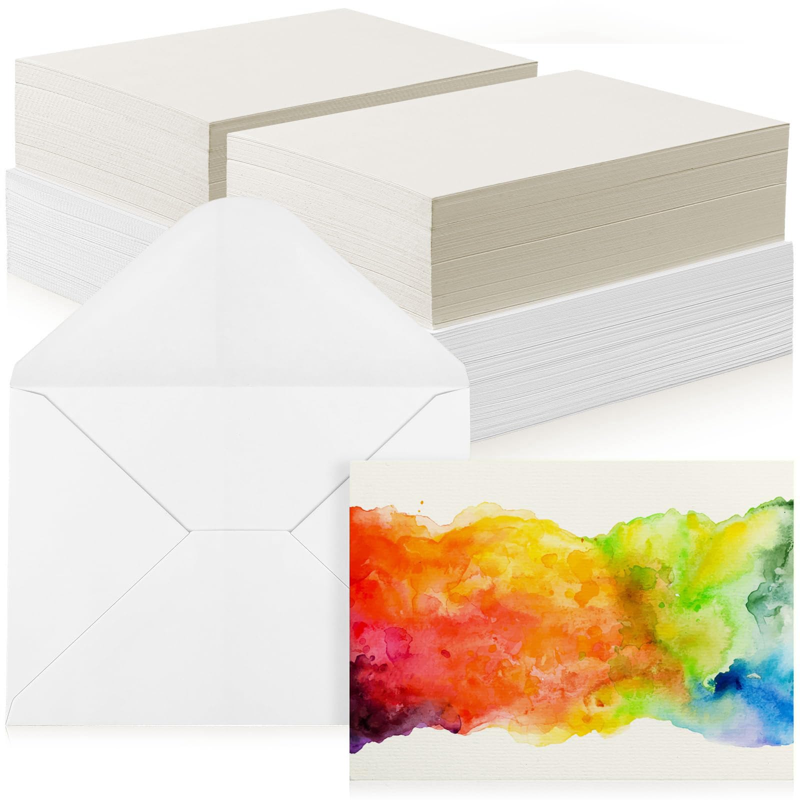 Cericai White 50 Sets Blank Watercolor Postcards With Envelopes - Pure Cotton 140Lb/300 Gsm, 4X6 Inch, Pure Cotton Blank Post Cards With Envelopes For Art Painting Creative Thank Notes