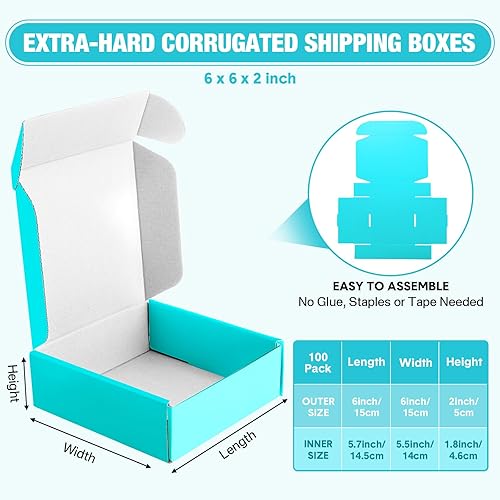 Miniatura 2 de Paquete de 100 cajas de envío de 6 x 6 x 2 pulgadas, cajas de cartón corrugado pequeñas, cajas de correo corrugado, cajas móviles reutilizables para