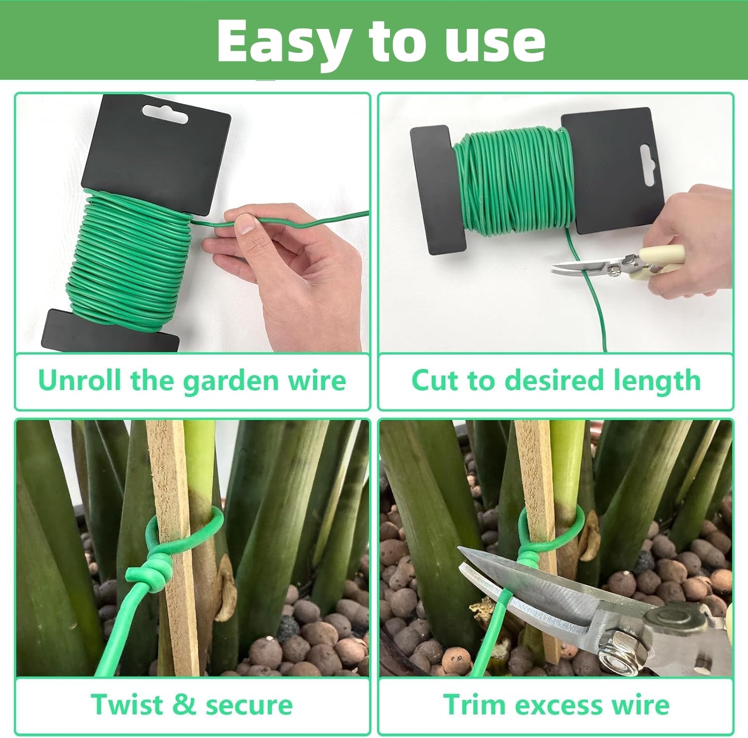 Alfven Jardín Planta Lazos, 2,5 mm x 20 m Lazos para Plantas Alambre Plastificado Lazos de Torcedura para Planta Flores para Tomates, vides y Plantas trepadoras
