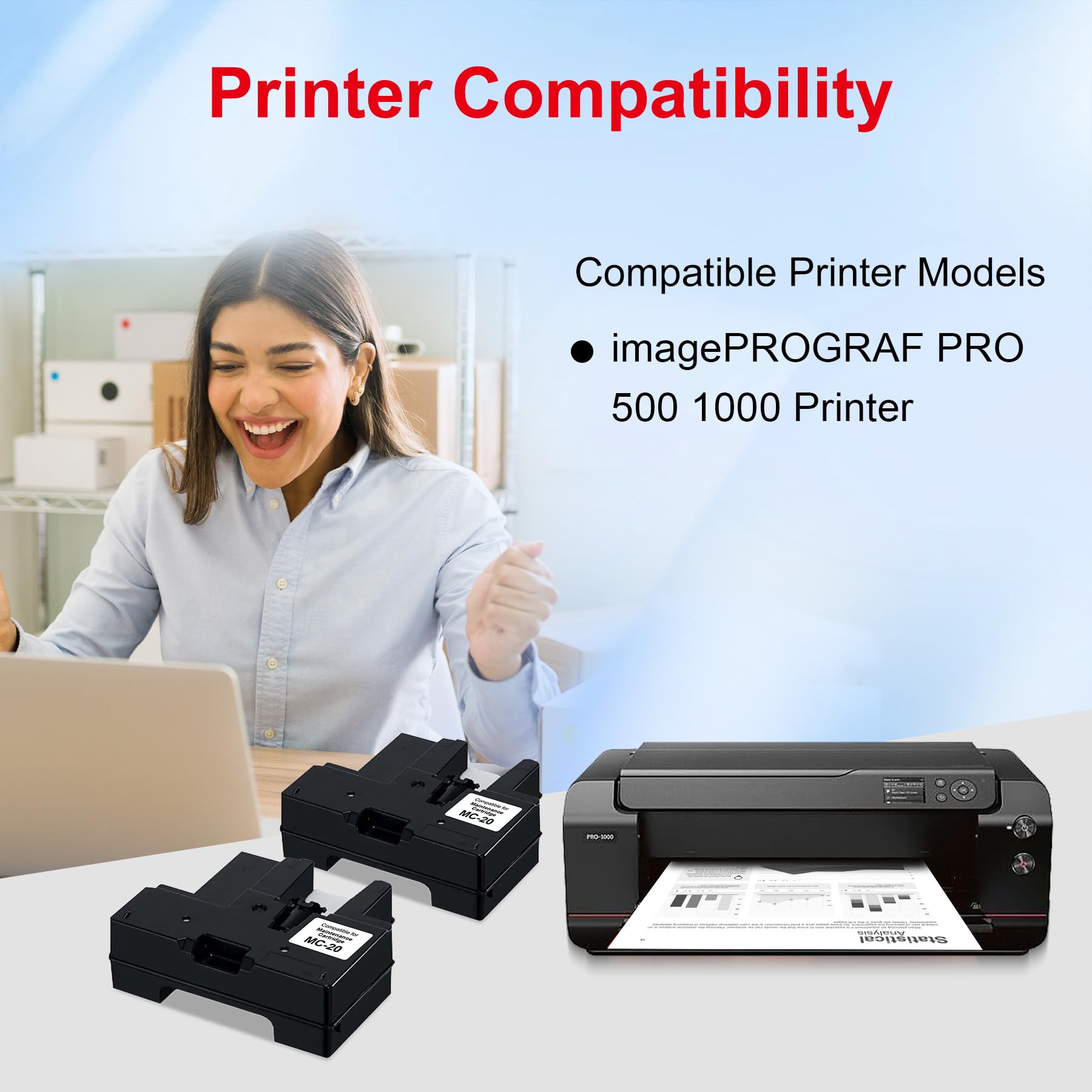 Boîte de Maintenance d'encre Nalifestic MC-20 MC20 de Remplacement pour imprimantes Can imagePROGRAF 500 1000 PRO500 PRO1000 PFI-1000 (Lot de 2, Noir)