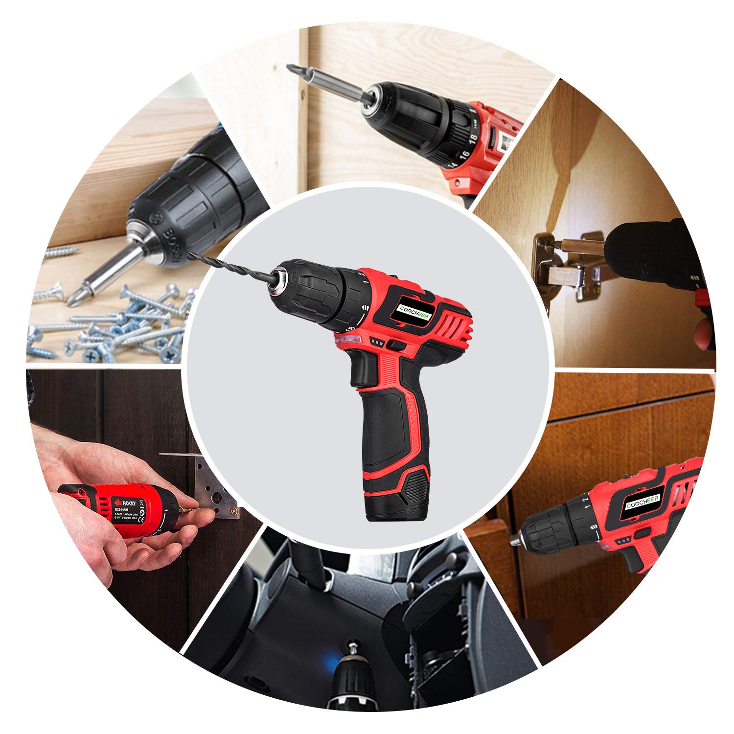 Trapano avvitatore a batteria professionale, 12 V, con accessori da 77, coppia 28 Nm, 2 marce
