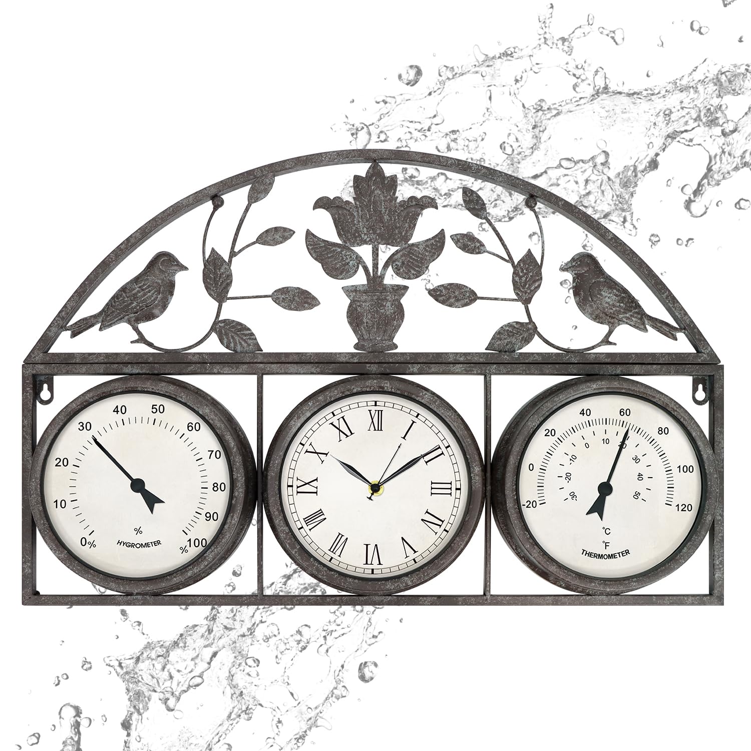 Large Outdoor Clock Thermometer Combo- Non Ticking,Waterproof Wall Clock for Home Decor, Kitchen Decor, Patio,Battery Operated Wall Decor,16 Inches or Larger