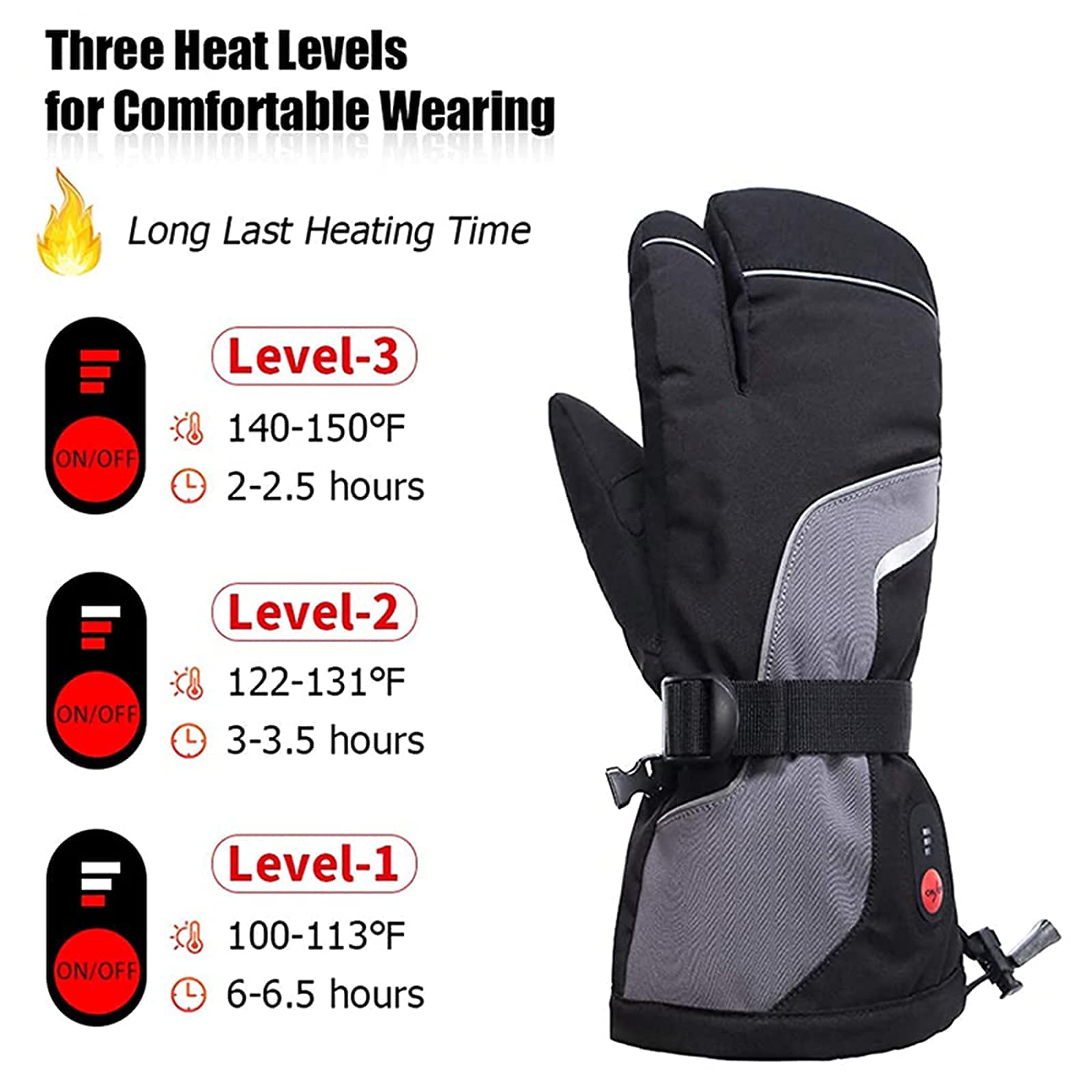 Calentador de Invierno Guantes de 3 Dedos 3 Niveles de Calentamiento Pantalla táctil Calentador a batería Guantes térmicos para Montar en Bicicleta de Carreras Esquí