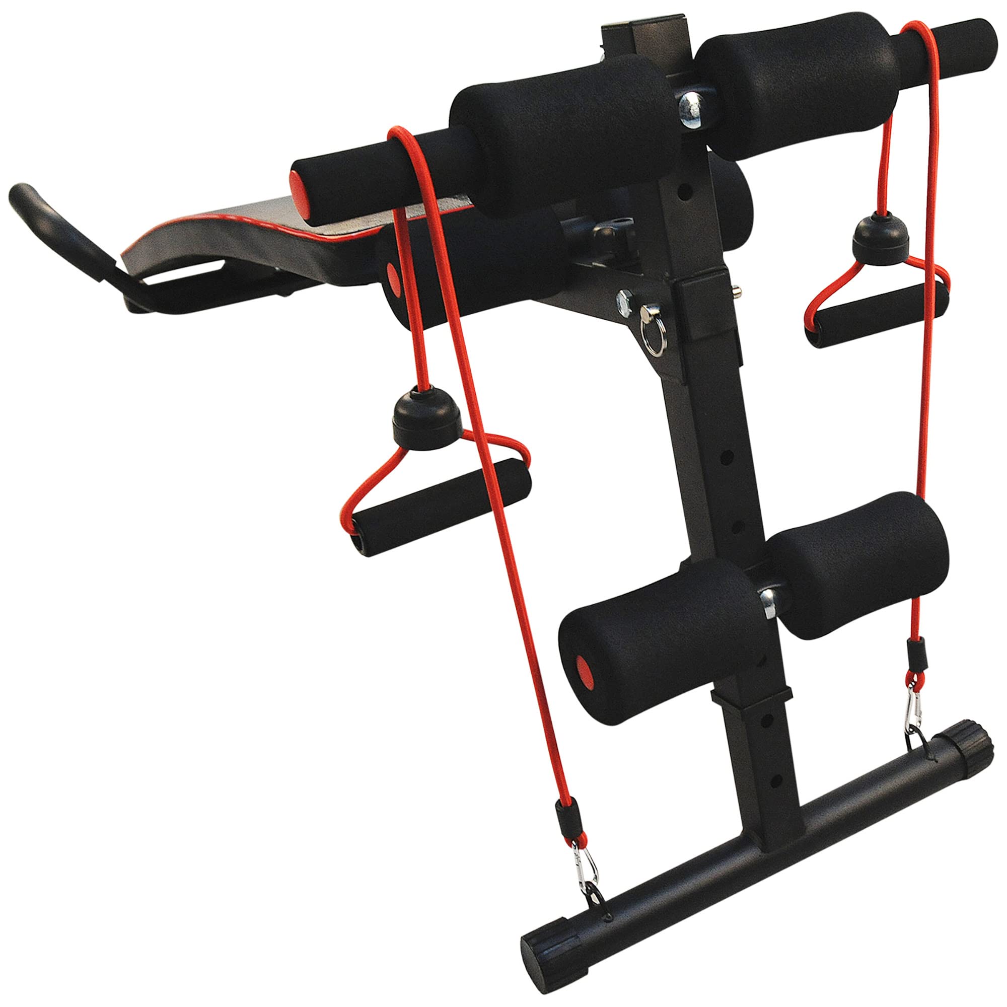 HOMCOM Banco de Abdominales Altura Ajustable Multifuncional Fitness 120kg | Banco de Musculación, Entrenamiento de Espalda Abdominal Piernas, 2 Cuerdas, 1 Tirador de Resorte