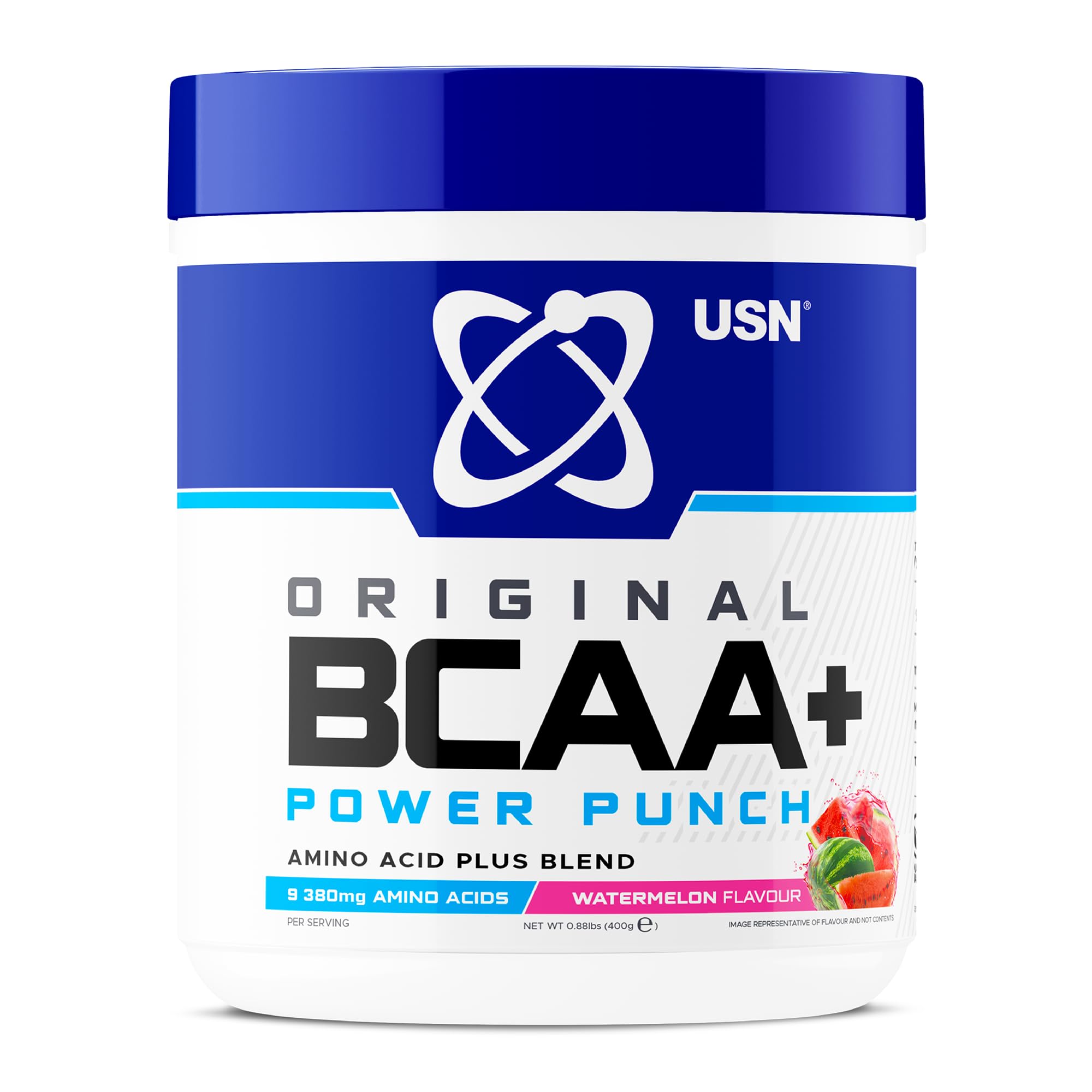 USN Power Punch BCAA Amino Acids Powder, Watermelon Flavour - 400g, Vegan BCAA Powder, Vitamin B6 & No Sugar, Pre Workout or Intra Workout Energy Drink Mix & Dietary Supplement to Maximise Performance