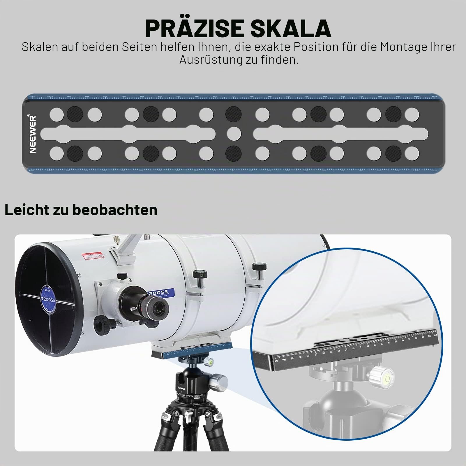 NEEWER 230mm Schienenleiste Vixen Stil Schwalbenschwanzplatte, Metall Sattel mit M6 1/4 Zoll 3/8 Zoll Kameraschraube für Teleskophalterung, Adapter OTA Äquatorial Stativ Astrofotografie
