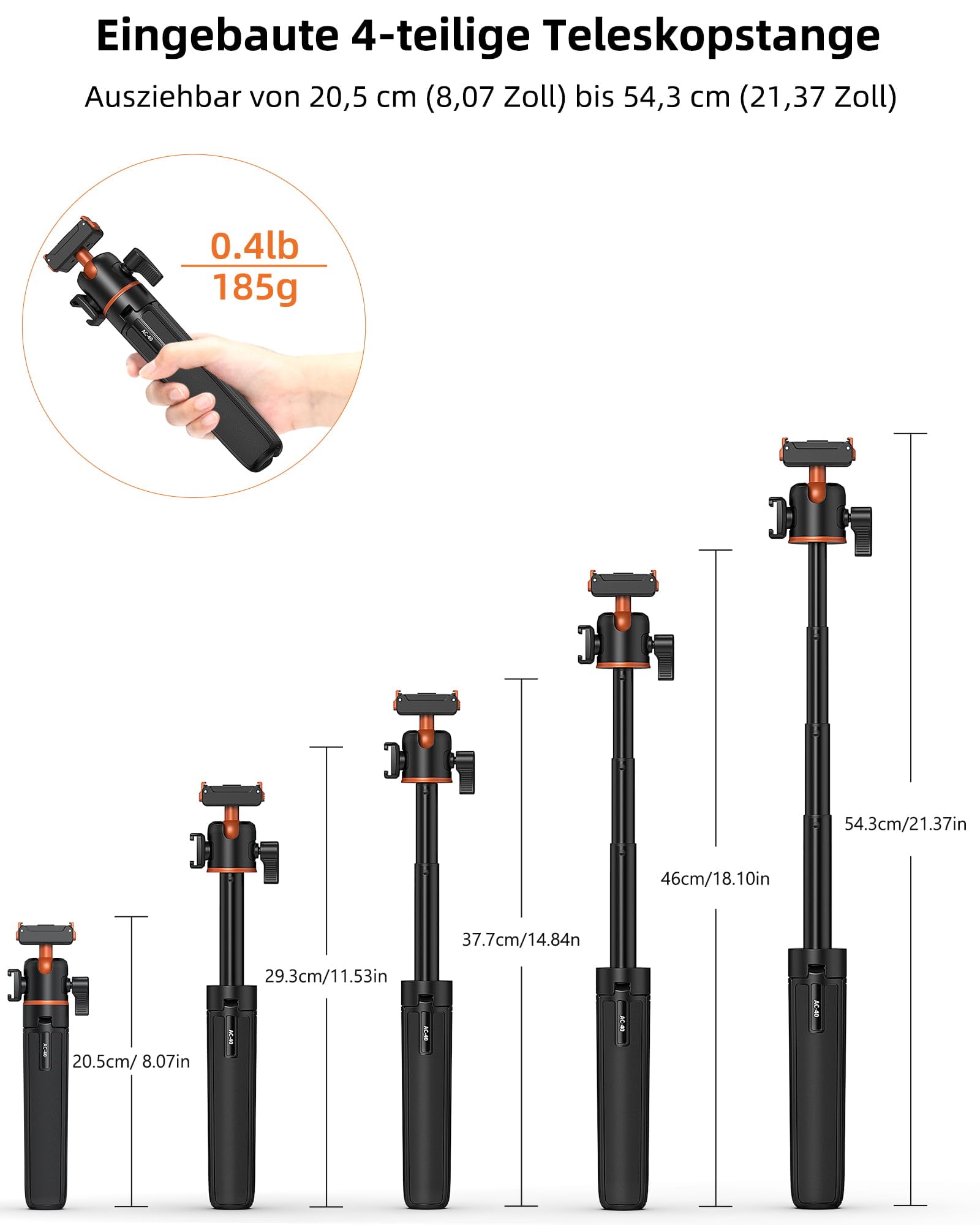 54 cm Selfie Stick Stativ für DJI Osmo Action 5 Pro/4/3, Osmo 360, 2-in-1 Kleines Tischstativ mit Kugelkopf & Verlängerungsstab, Reise Vlog Handgriff/Ausziehbares Einbeinstativ/Halterung/Zubehör