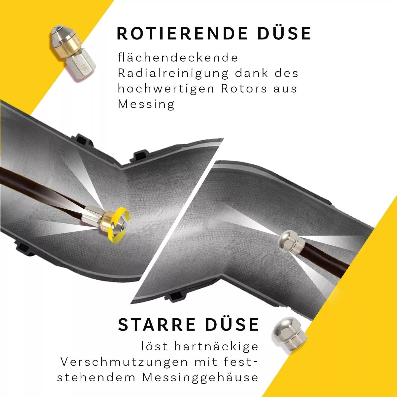 M&M Smartek Manguera de limpieza de tuberías de 50 m para limpiadora de alta presión Nilfisk KEW + boquilla rígida y giratoria desatascador con adaptador M22 x 1,5 – Limpiador de tuberías para inodoro
