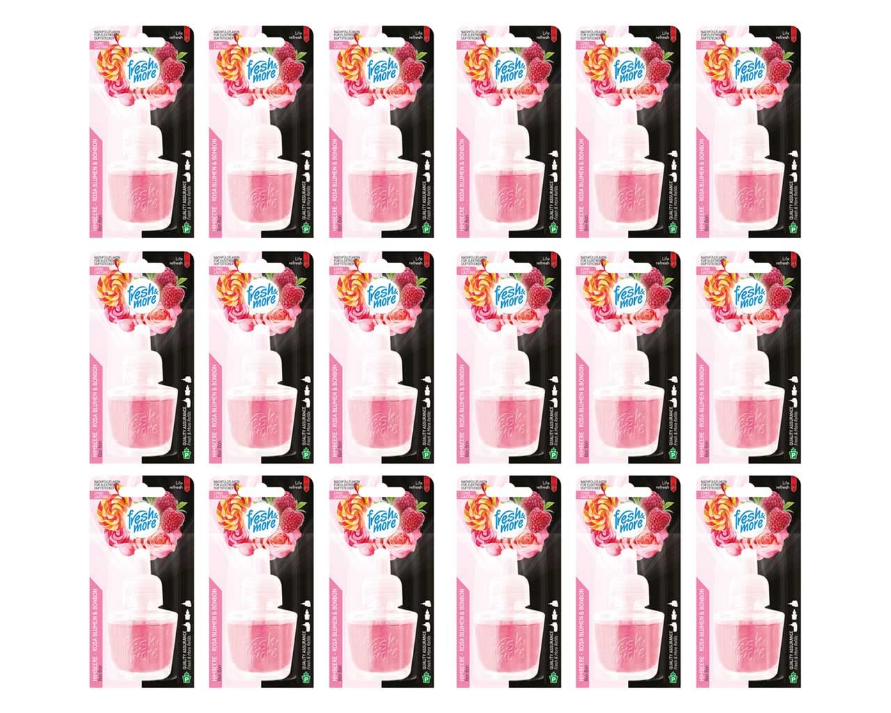 Fresh & More Nachfüllflakons für Duftstecker (18er Pack) Himbeere-Rosa Blumen & Bonbon, 19ml