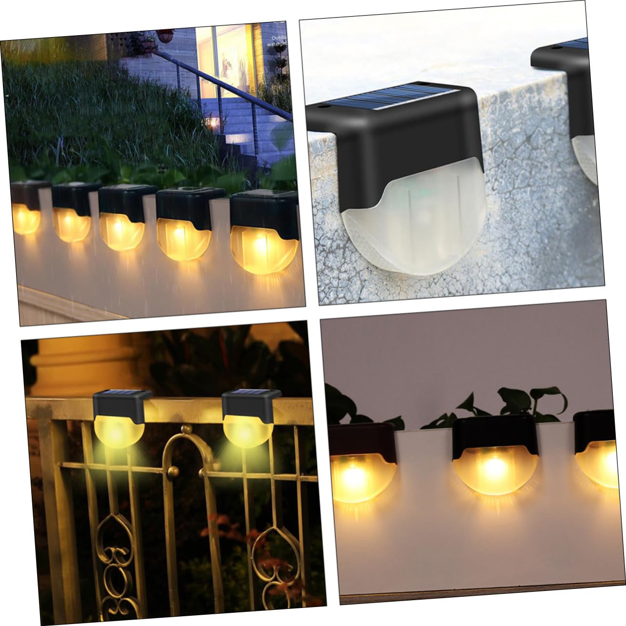 Lampada Solare per Gradini LED da Esterno Ip55 4 Pezzi Nero | Abs, Controllo Luce Intelligente, Illuminazione Decorativa Notturna, Batteria 1, 2v 1000ma e Pannello 2v 80ma