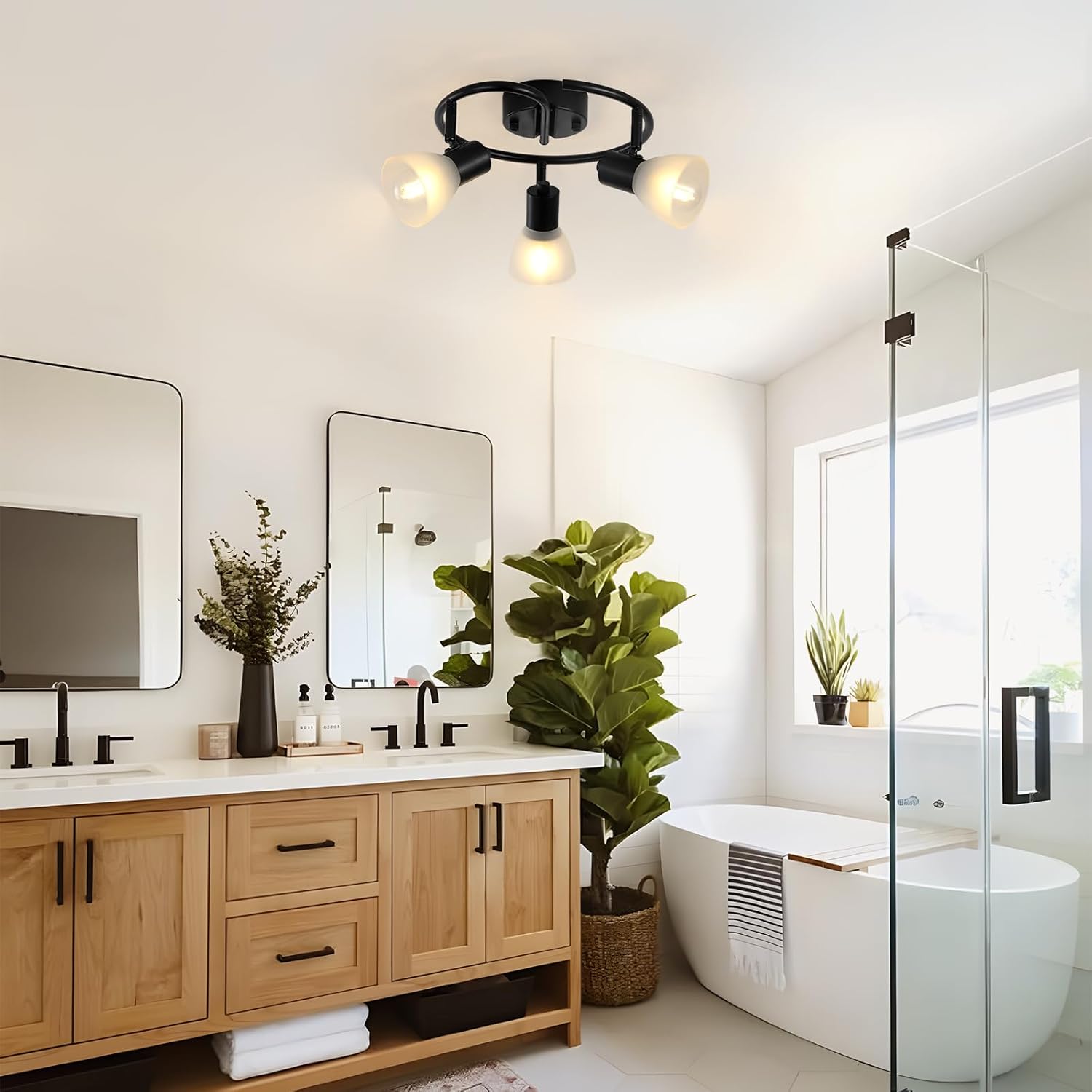 KEESFU 3-Light Kitchen Flush Mount Ceiling Light，Modern Round Track Lighting Fixtures，Directional Ceiling Spot Light for Dining Room Bedroom Hallway.