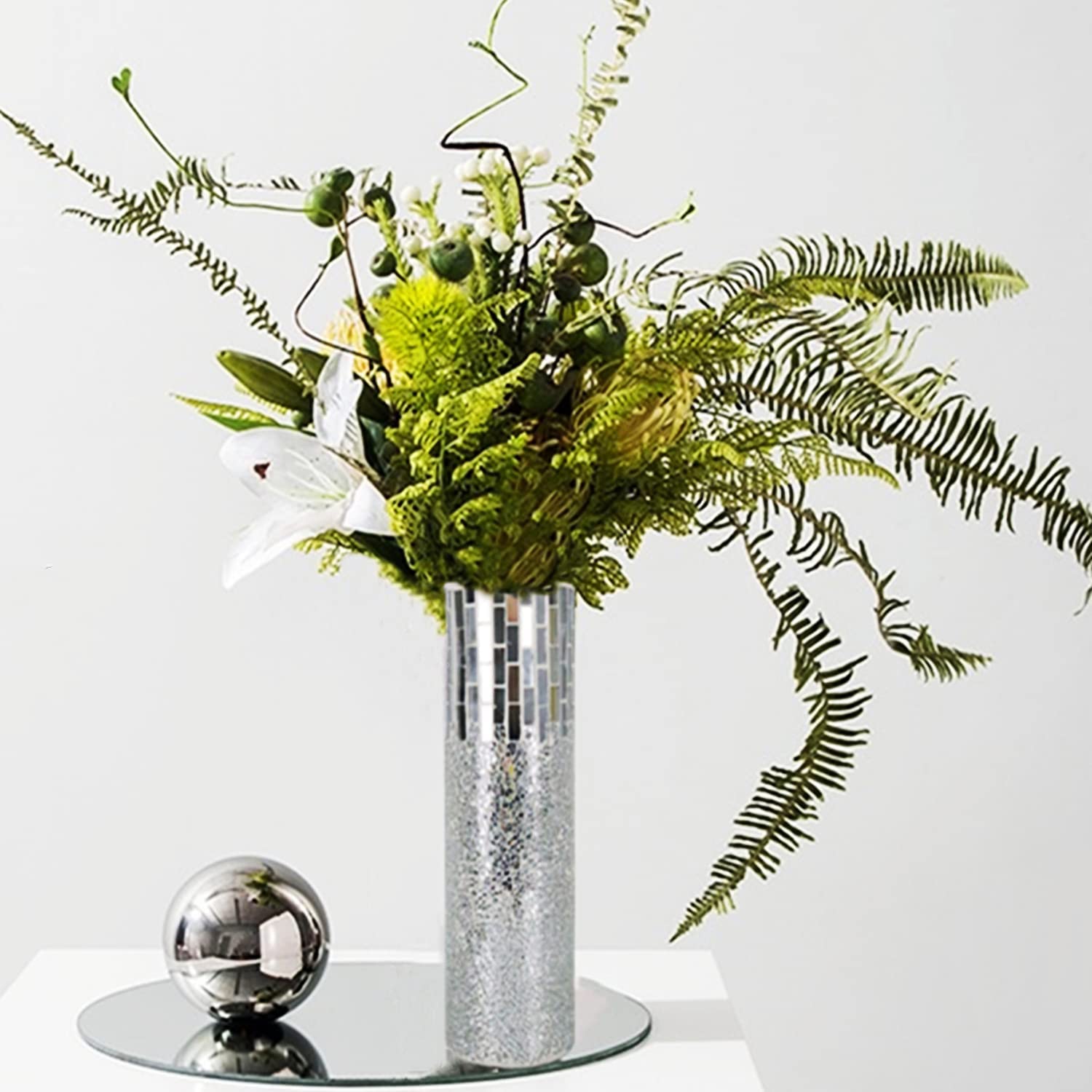 Amazon.co.jp: シルバーフラワー花瓶 ハンドメイド モザイク花瓶