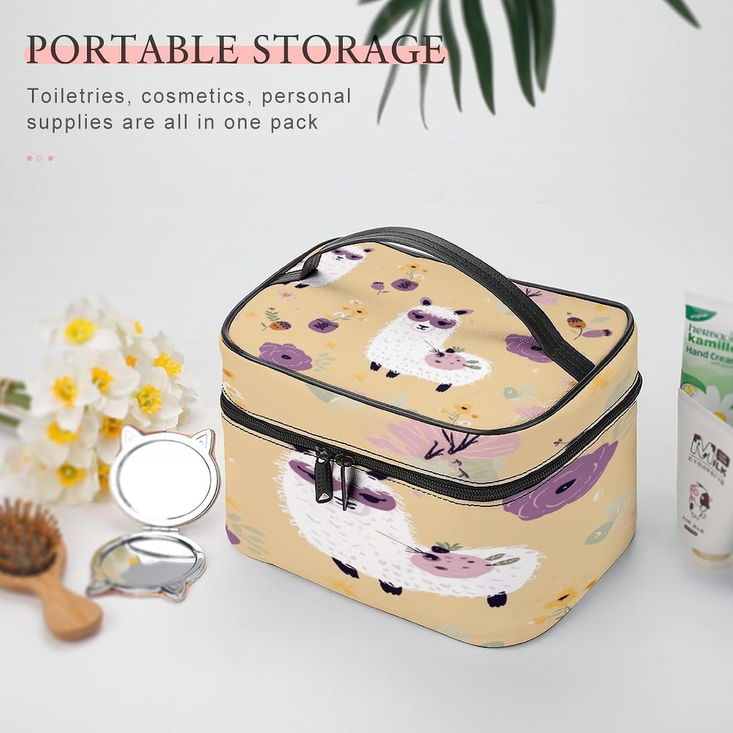 Alpaca And Bee Travel Makeup Bag Cosmetic Bag Toiletry Bags image 5