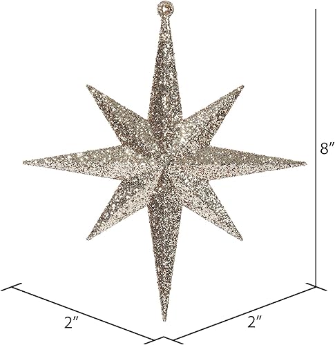 Vista 2 de Vickerman Adorno de Navidad de estrella de Belén con purpurina iridiscente de oro rosa de 8 pulgadas, 4 por caja