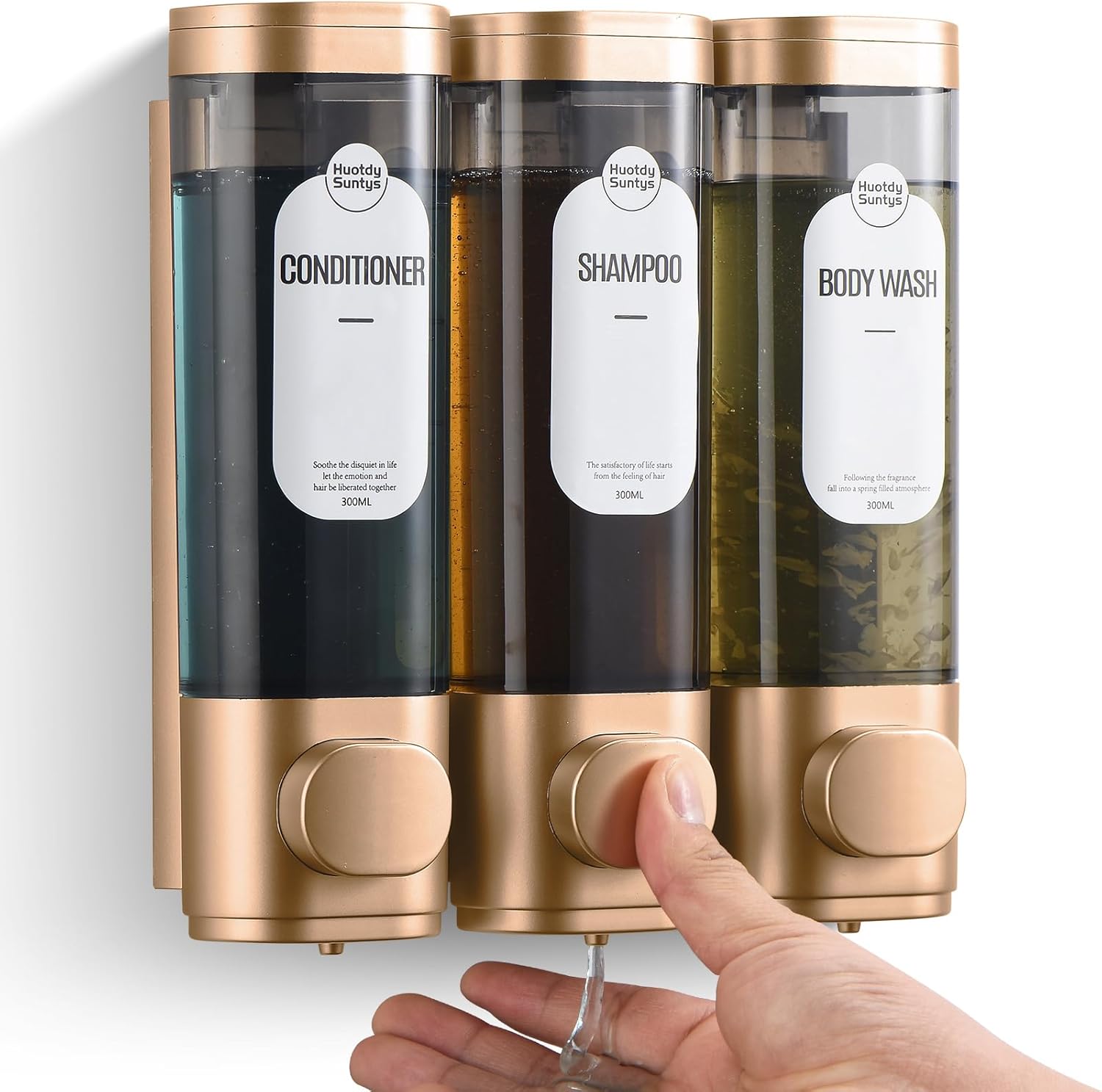 Shampoo and Conditioner Dispenser, Refillabe Shower Soap Dispensers 3 Chamber No Drill Shampoo Dispenser for Shower Wall Mounted 3 * 300ml Container for Bathroom Hotel (Antique Gold 3 Chamber) Gold 3 Chamber 3 chamber