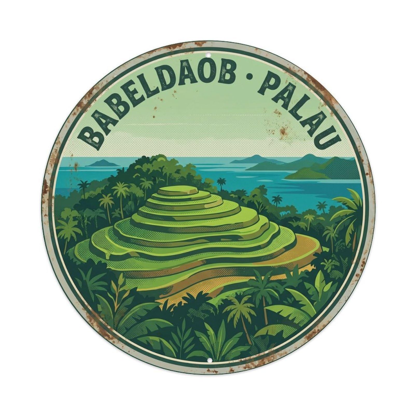 Olyhtr 8X8inch Classic Style Palau Babeldaob Terraced Terraces Retro Heritage Metal Tin Sign